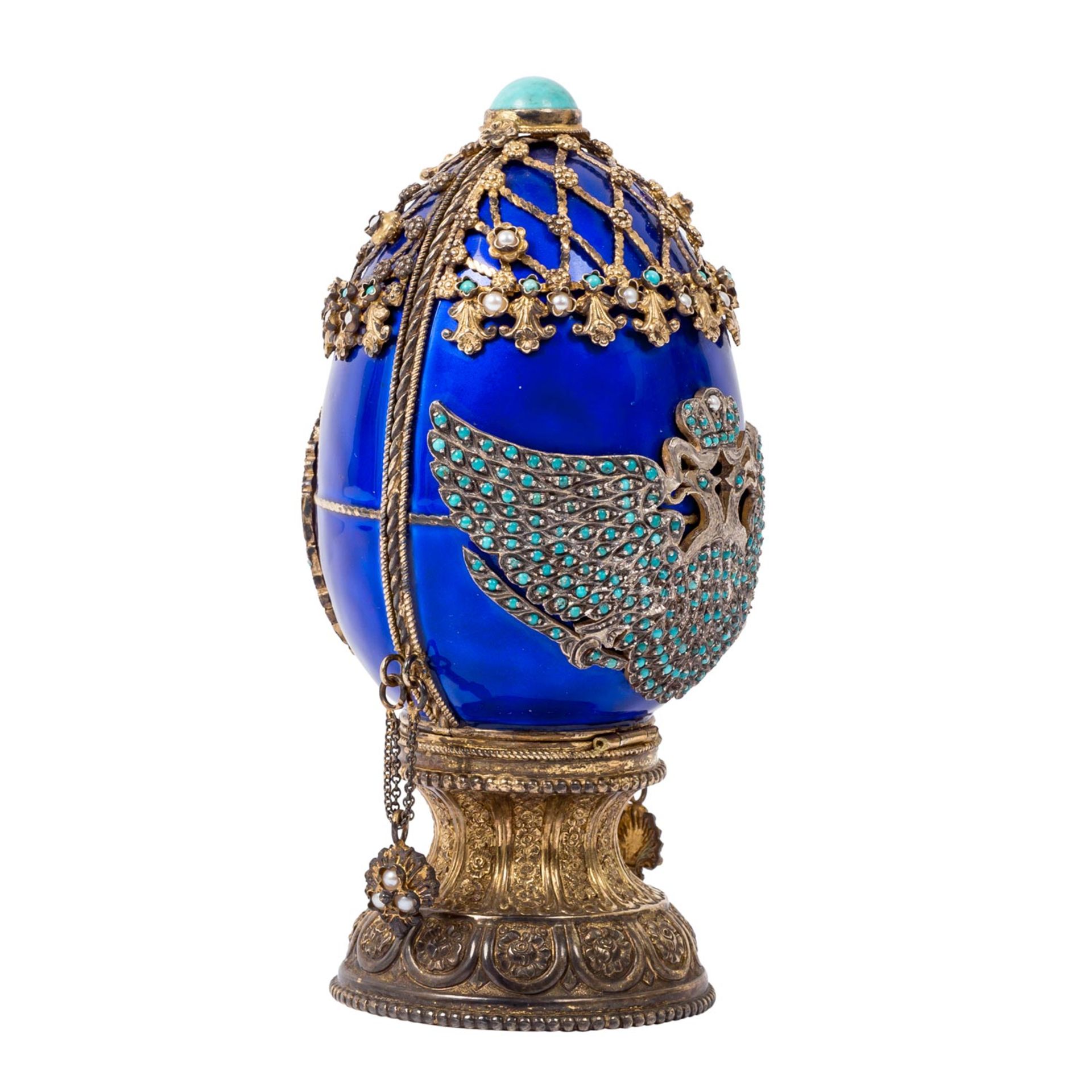 RUSSLAND aufklappbares Zier-Ei mit Reiterstandbild im Fabergé-Stil, 20. Jh. - Bild 3 aus 16