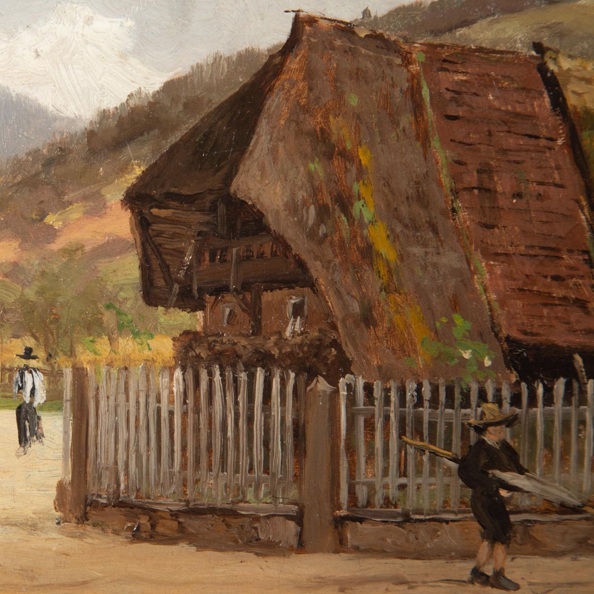 PFÄLZER MALER/IN 19./20. Jh., "Landschaft mit Haus an einer Weggabelung", - Bild 3 aus 4