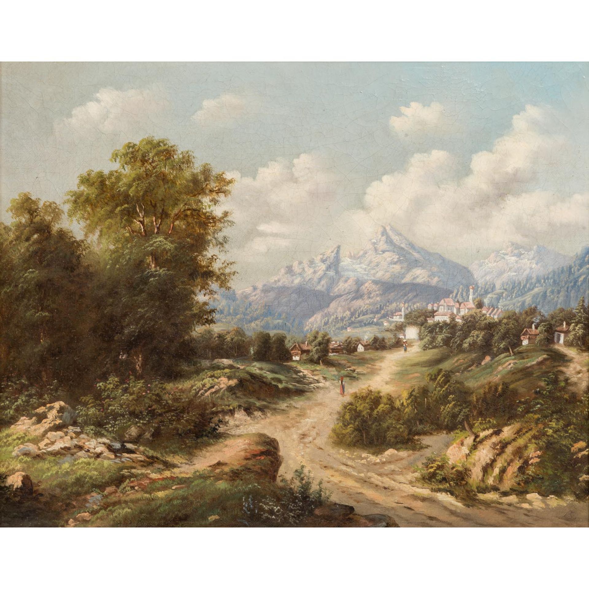 KÜNSTLER/IN 19./20. Jh., "Voralpenlandschaft mit Stadt",