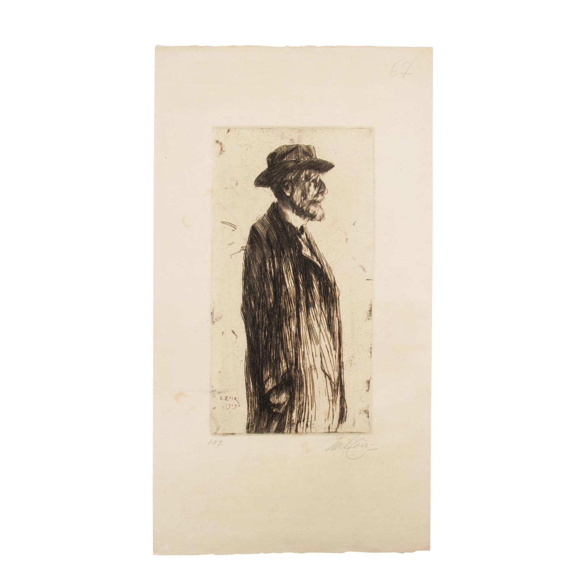 ZOIR, EMIL (1867-1936), "Halbportrait eines Herrn mit Hut im Profil", - Image 2 of 5