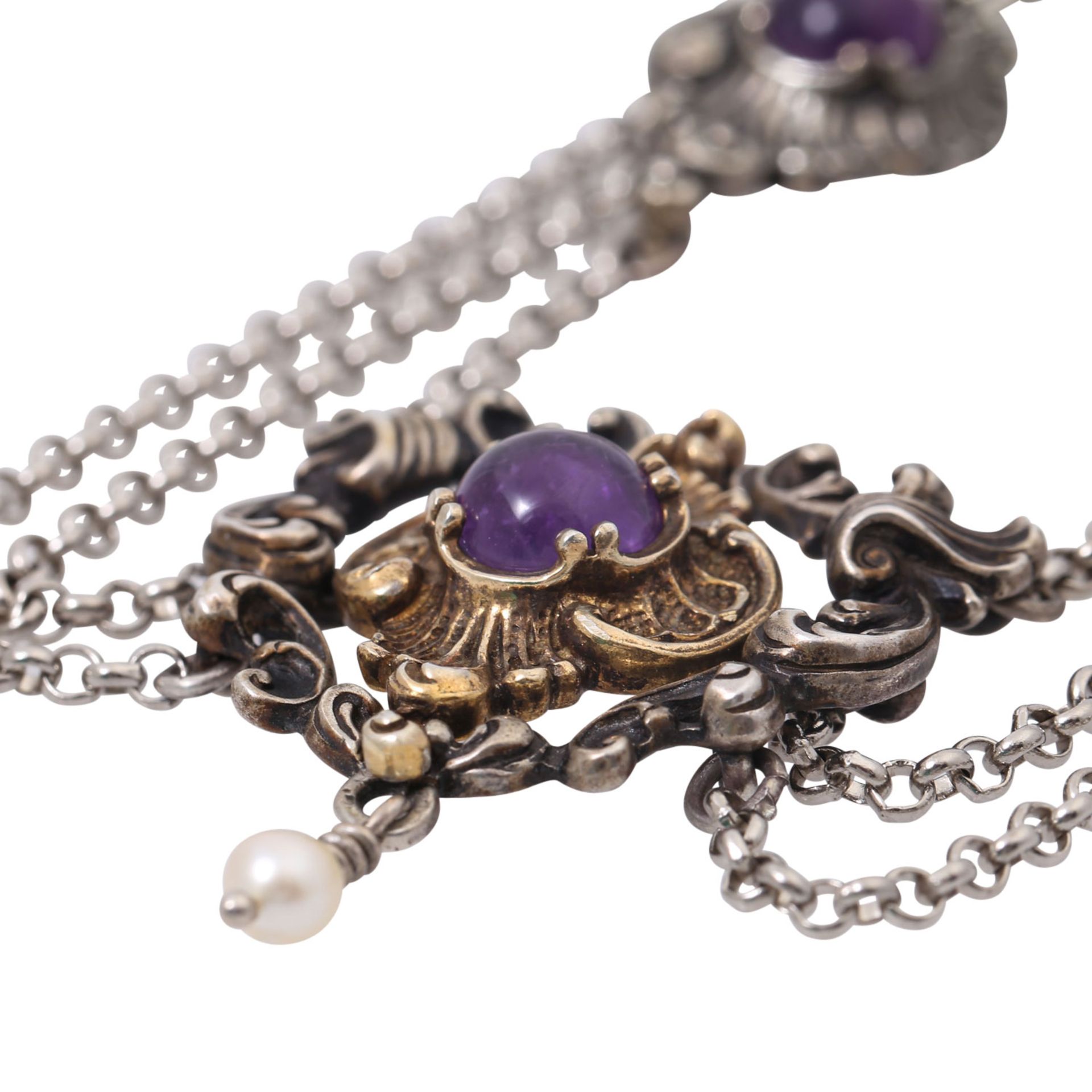 Romantisches Trachtencollier mit 3 Amethystcabochon, - Image 5 of 5