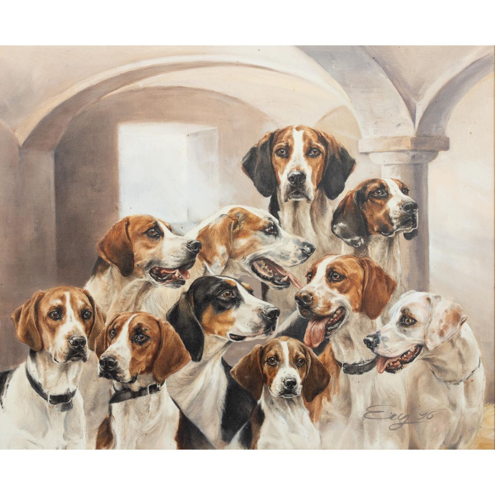 EEG, SIGRID (auch Eeg-Radowitz, Malerin und Graphikerin 20./21. Jh.), "Zehn Foxhounds",