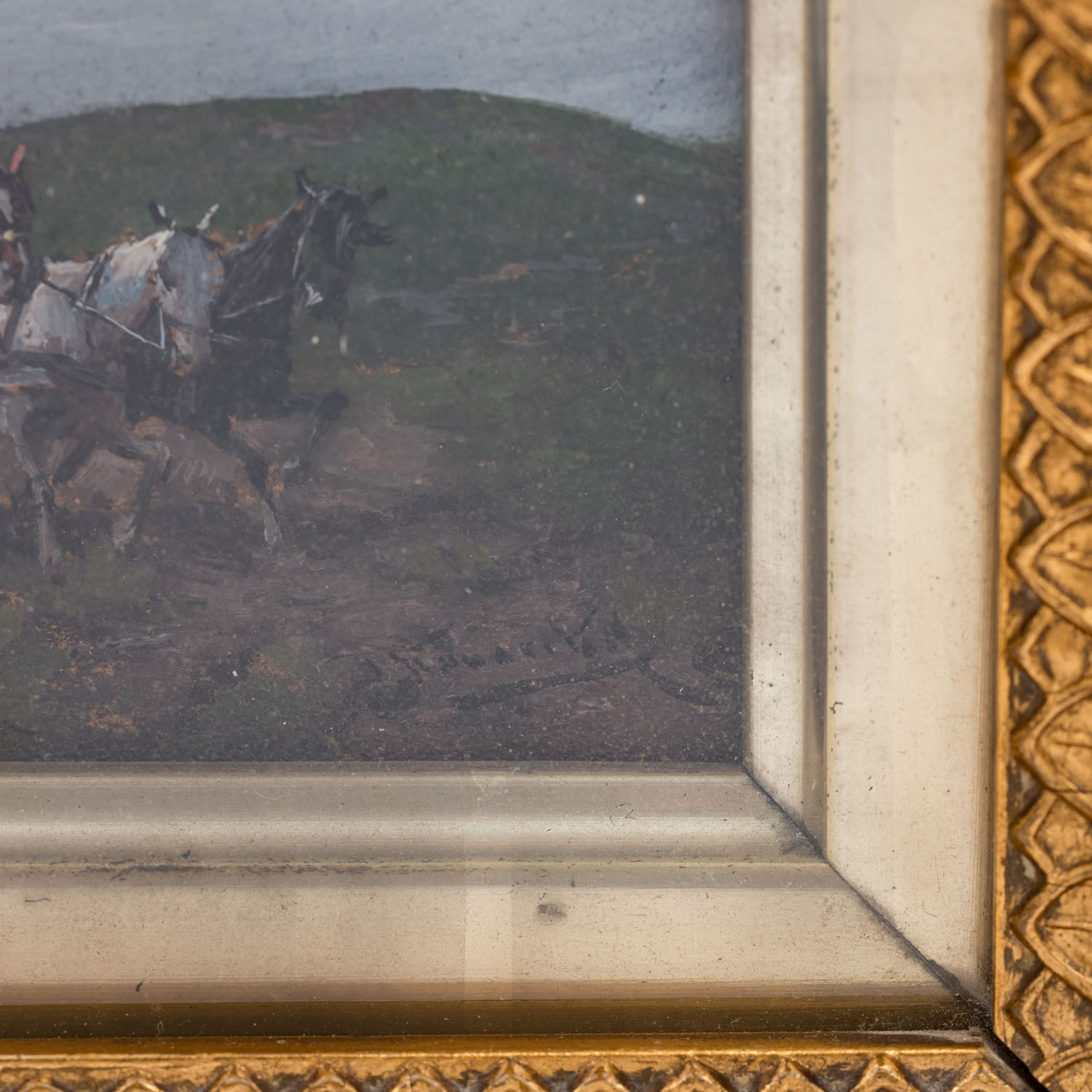 KONARSKI, JAN (auch Josef, Maler 19./20. Jh.), "Galoppierende Troikas und Reiter in weiter Landschaf - Image 3 of 6