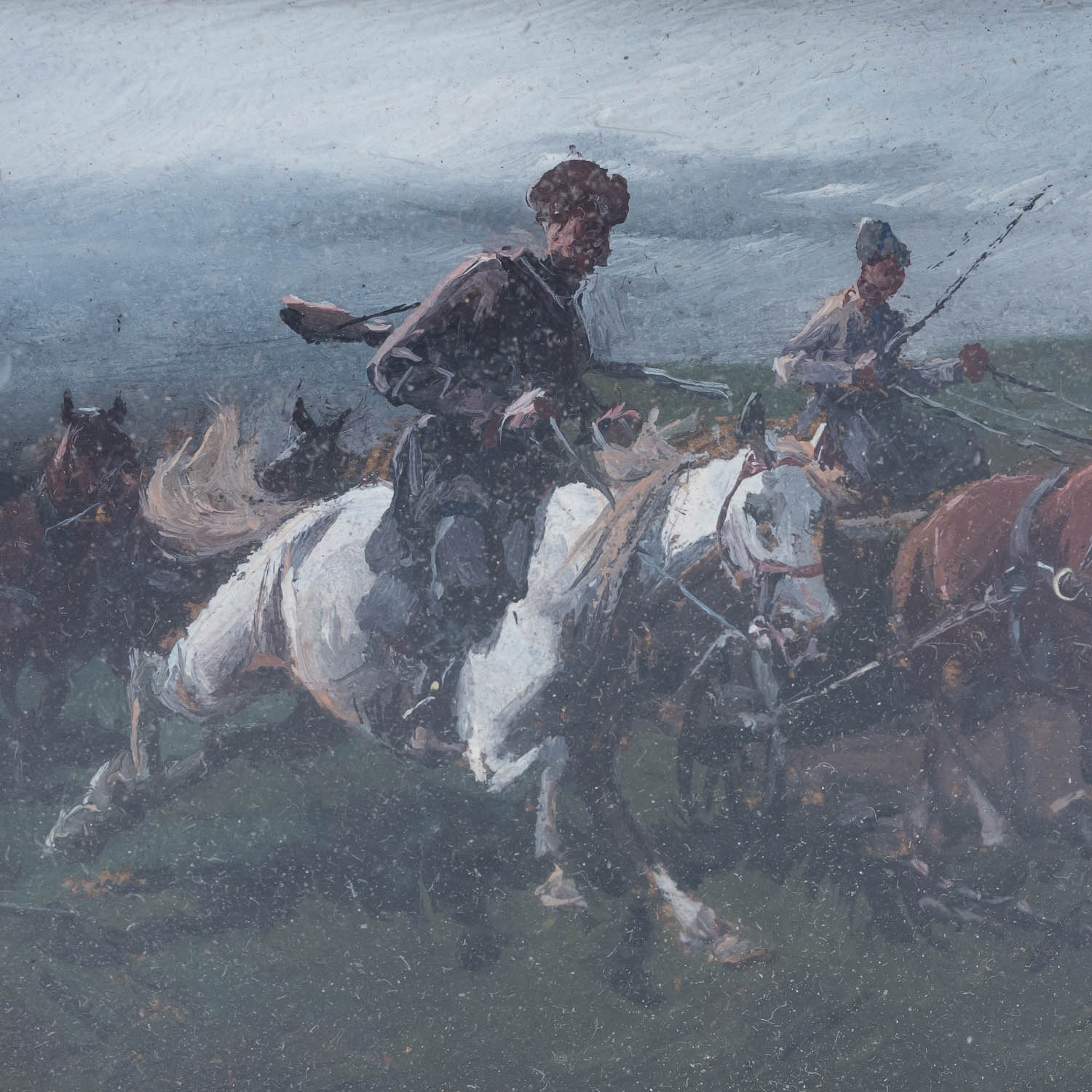 KONARSKI, JAN (auch Josef, Maler 19./20. Jh.), "Galoppierende Troikas und Reiter in weiter Landschaf - Image 4 of 6