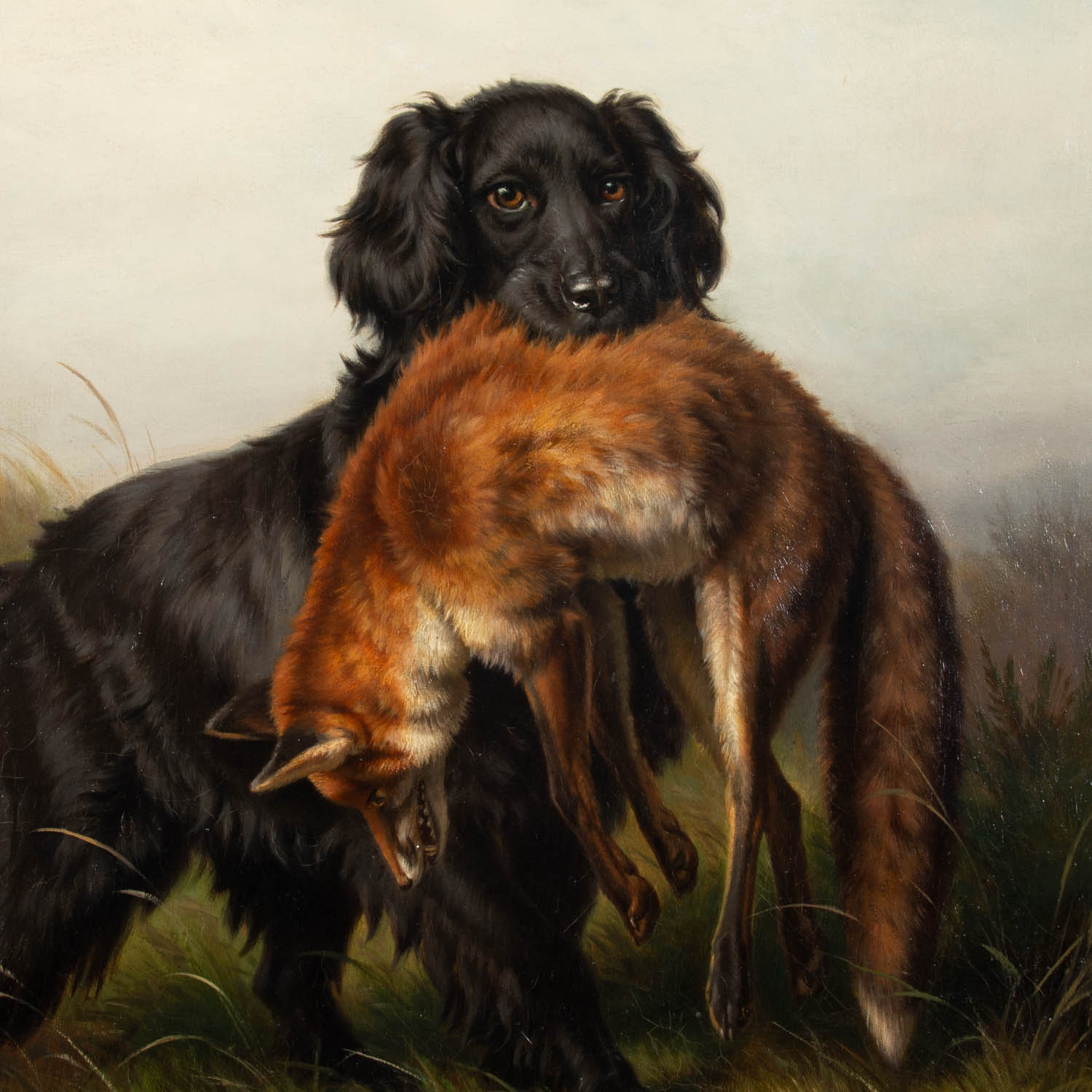 DEIKER, JOHANNES CHRISTIAN (1822-1895), "Jagdhund, einen Fuchs apportierend", - Image 4 of 5