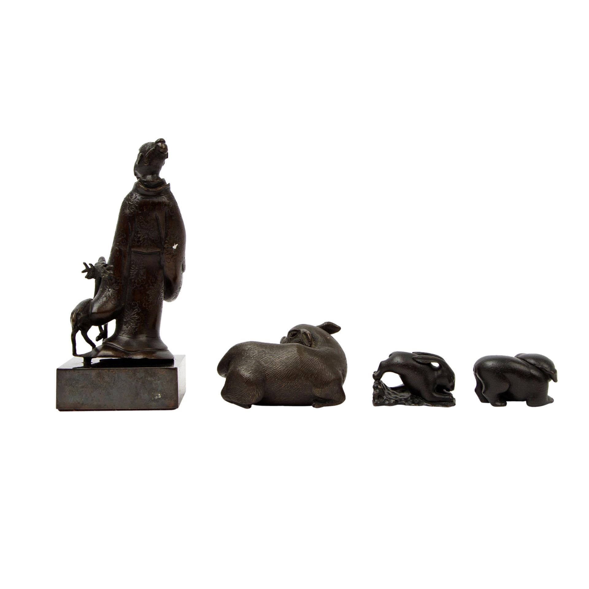 Shoulao und 3 Tiere aus Bronze, CHINA: - Image 3 of 11