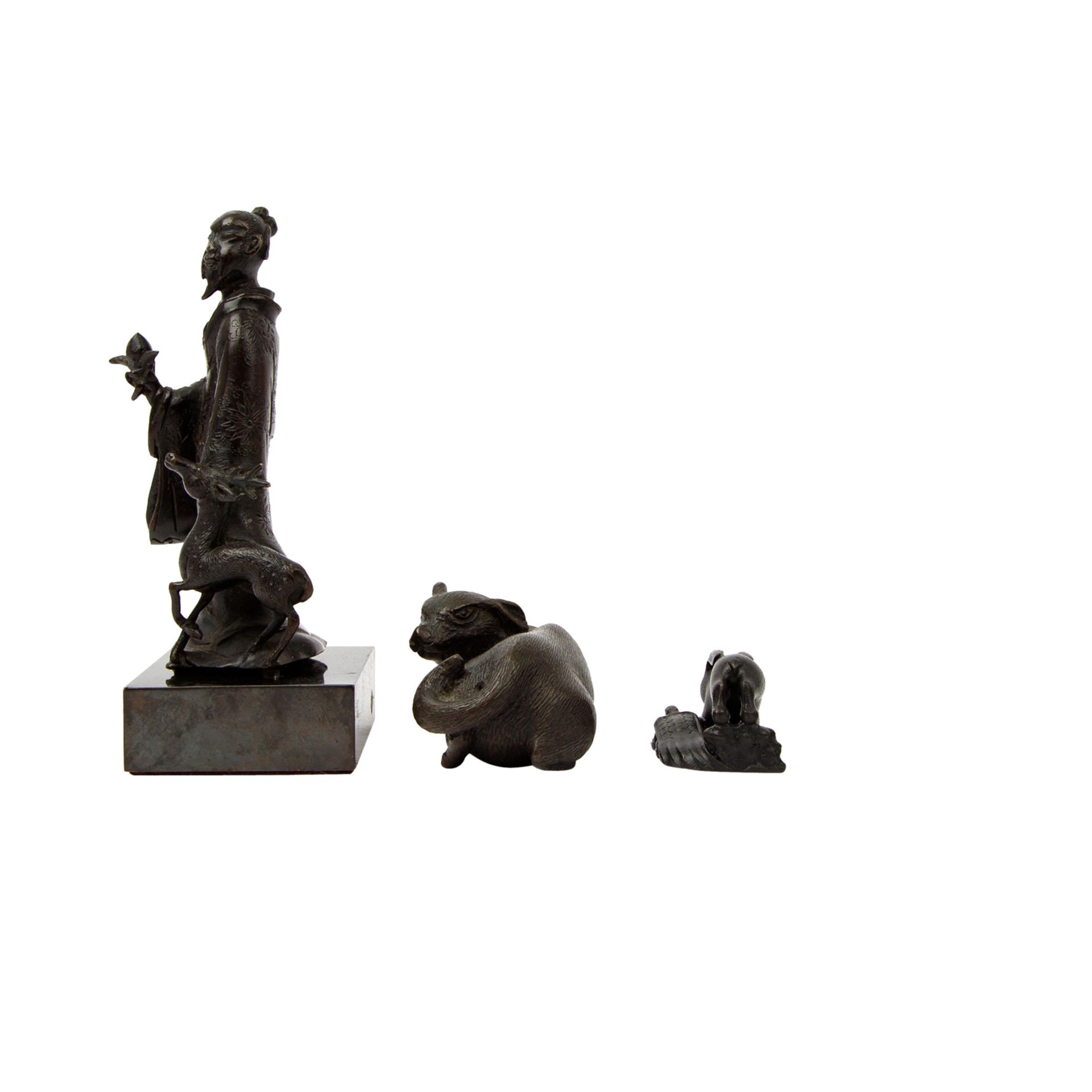 Shoulao und 3 Tiere aus Bronze, CHINA: - Image 2 of 11