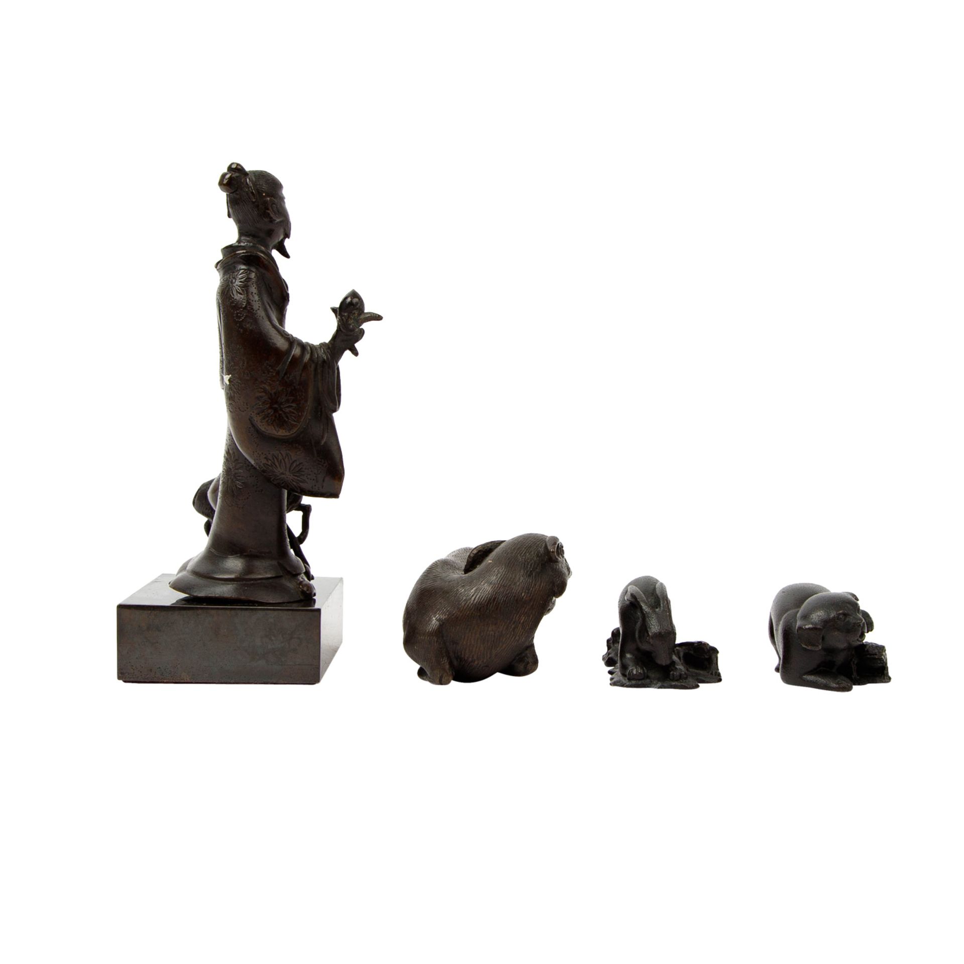 Shoulao und 3 Tiere aus Bronze, CHINA: - Image 4 of 11