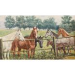 SCHOENBECK, R., wohl RICHARD (1840-1919), "Pferde auf der Koppel",