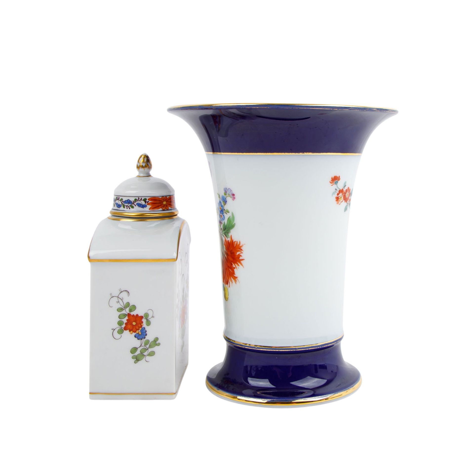 MEISSEN 2-tlg Konvolut Vase und Teedose, 20. Jh. 1. Wahl. - Image 2 of 6