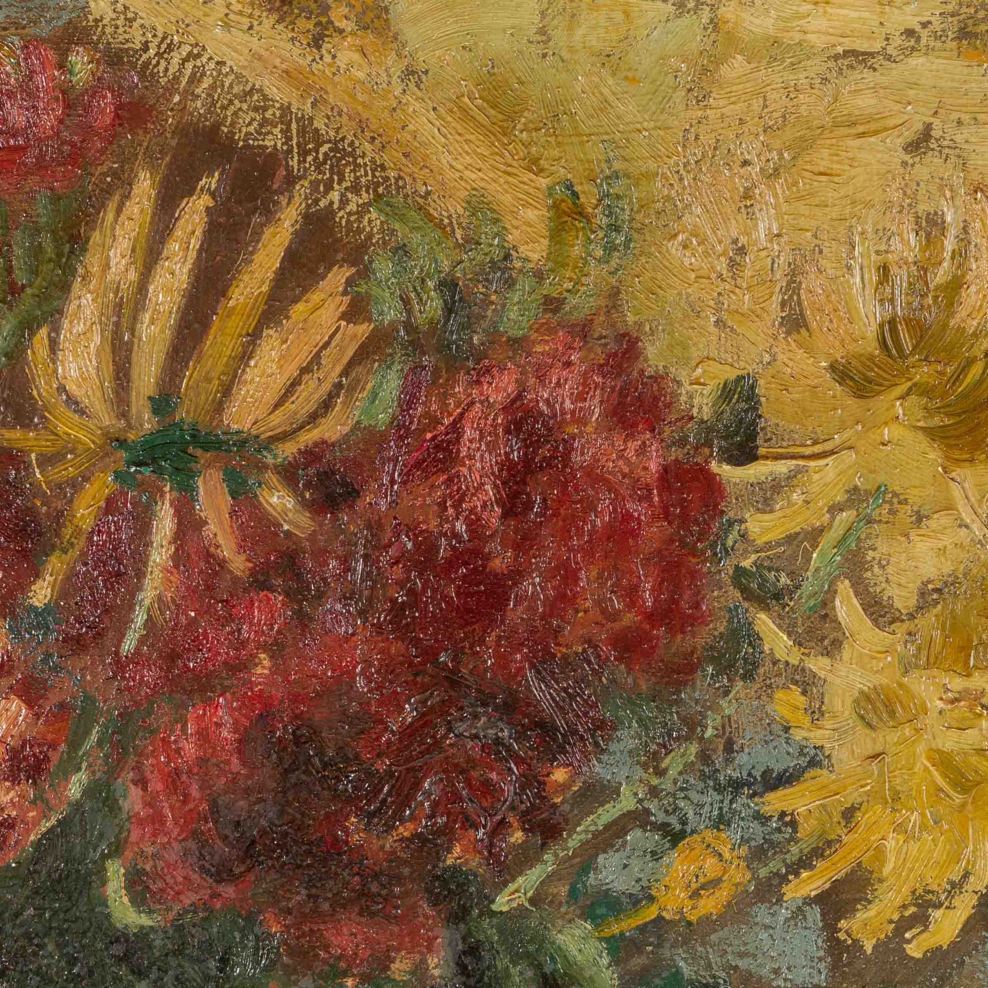 GOLD, ANTON (1914-1970), "Stillleben mit gelben und roten Chrysanthemen in Glasvase", - Image 4 of 6