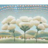 RABUZIN, IVAN (1919/21-2008), "Blumen vor Hügellandschaft mit Häusern",