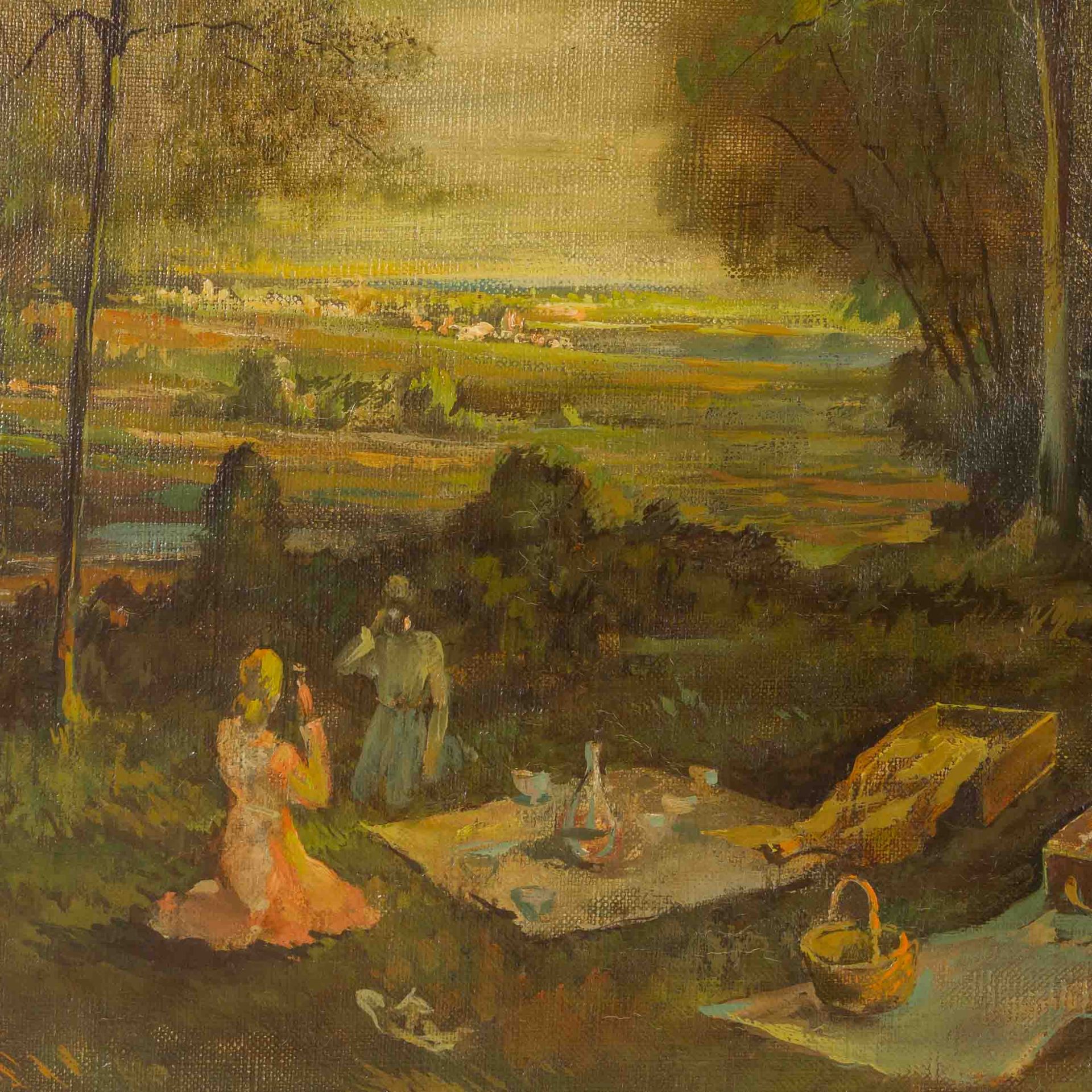 MALER/IN 19./20. Jh., "Picknick auf einer Waldlichtung", - Bild 4 aus 9