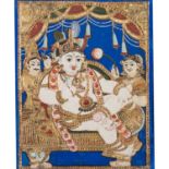 Tafelbild mit ungewöhnlicher Ganesha-Darstellung. INDIEN, 1. Hälfte 20. Jh.,