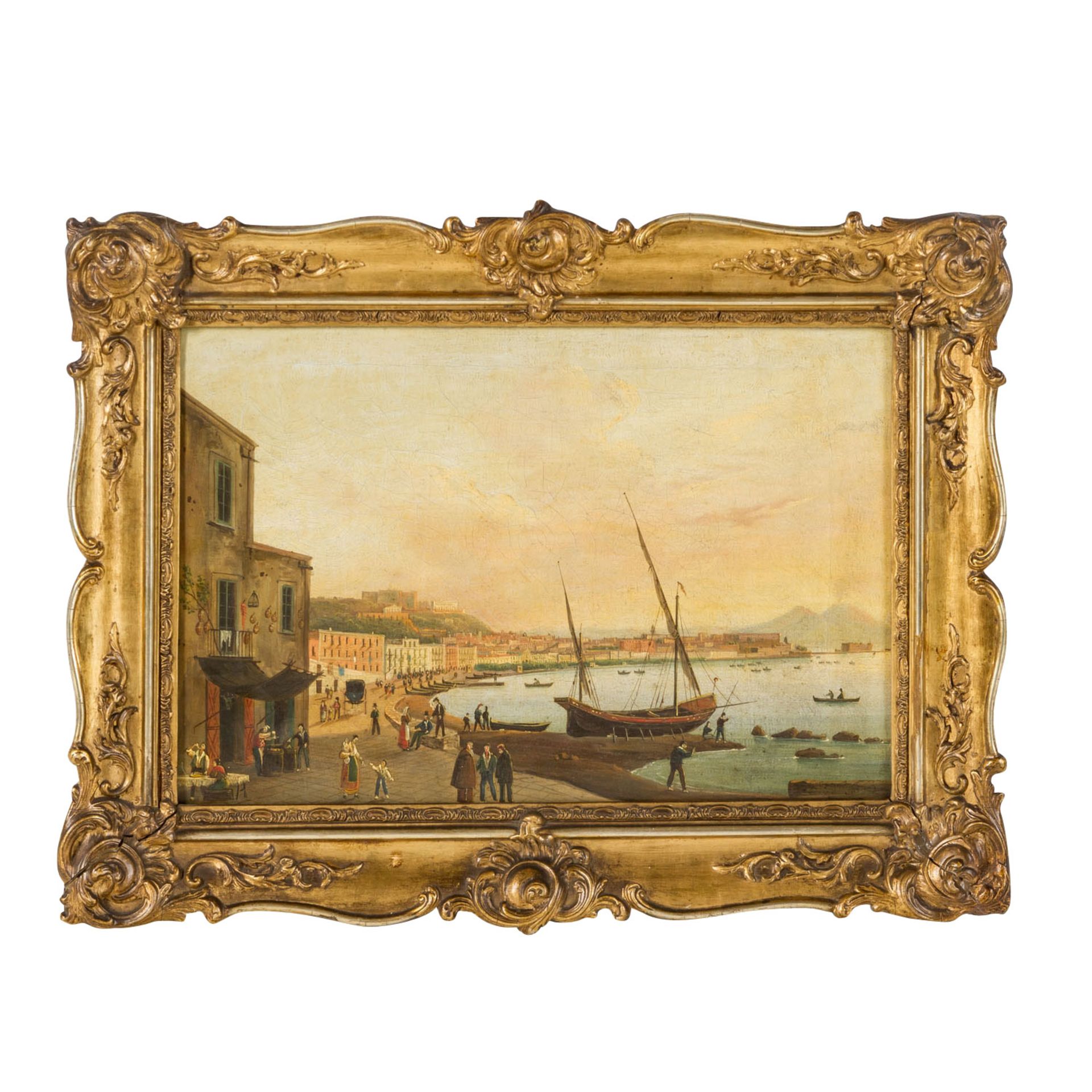 SCHULTZ, Johann Karl, ATTRIBUIERT (1801-1873), "Im Hafen von Neapel", mit Blick auf den Vesuv, - Bild 2 aus 6