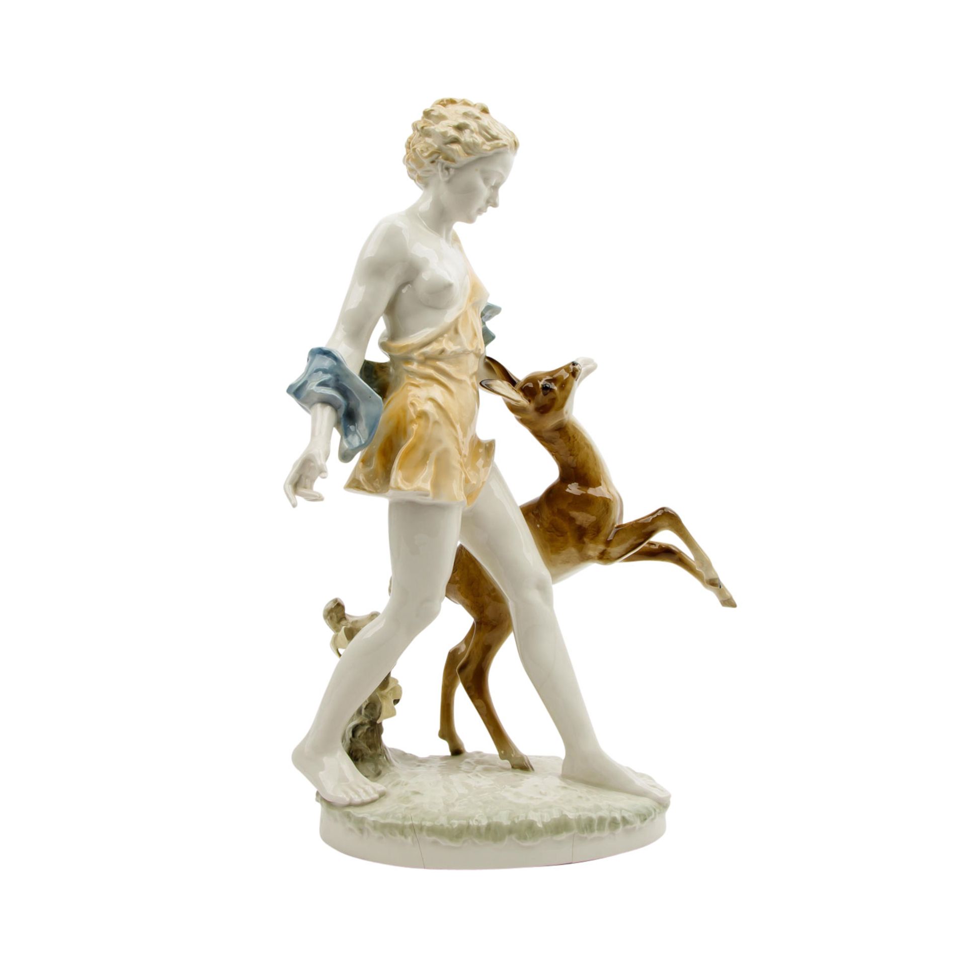 HUTSCHENREUTHER große Figur "Diana mit Reh", Mitte 20. Jh. - Image 4 of 8