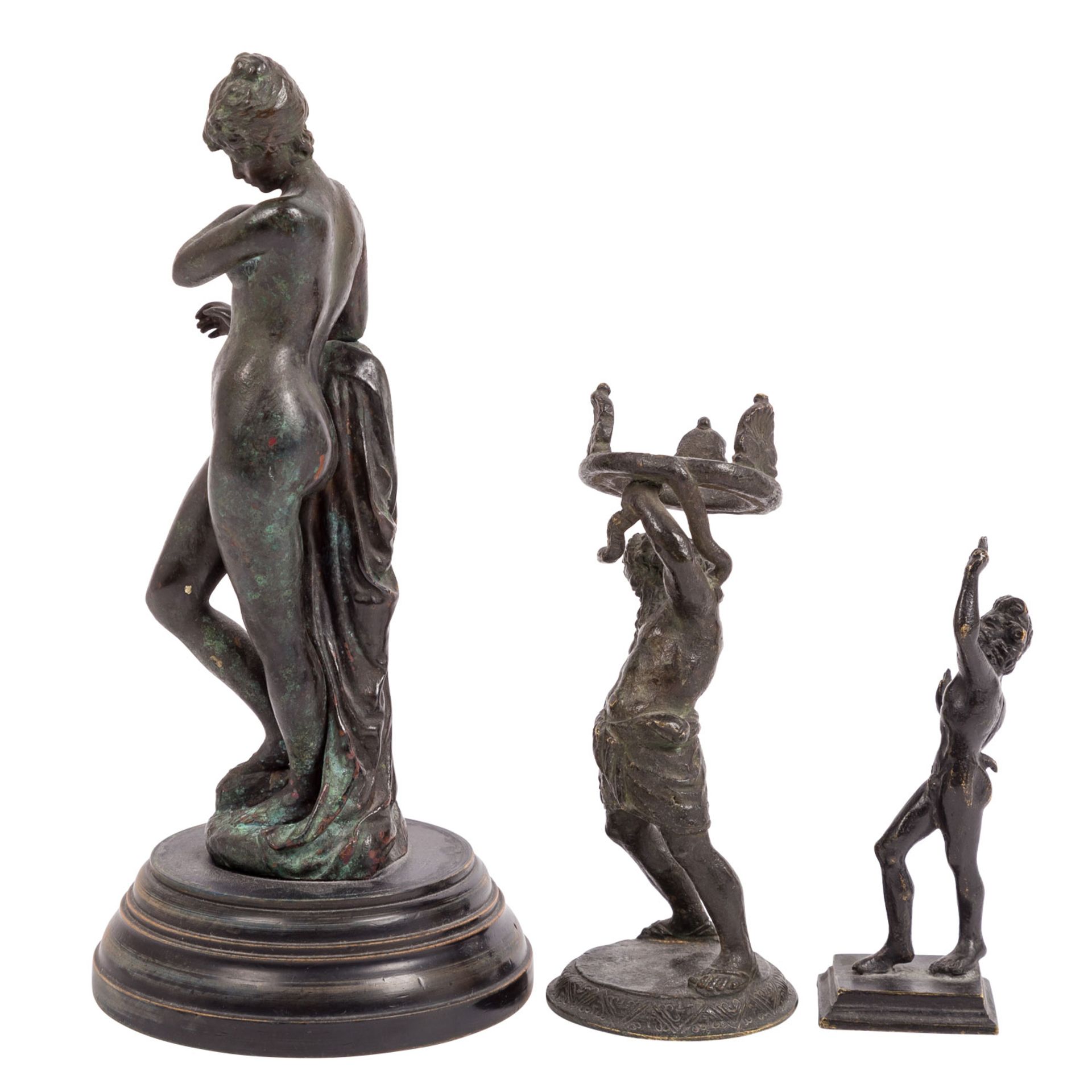 GÖRLING, FELIX u.a. 20. Jhd. Konvolut 3 Figuren: ein weiblicher Akt und zwei antike Bronzerepliken, - Bild 2 aus 5