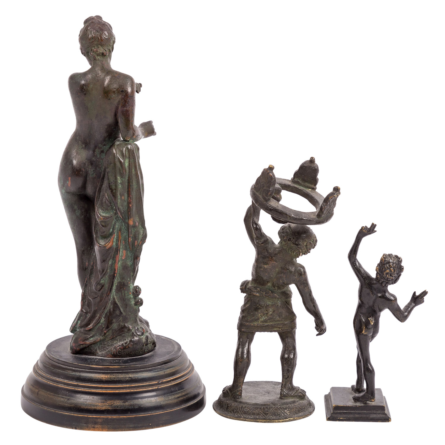 GÖRLING, FELIX u.a. 20. Jhd. Konvolut 3 Figuren: ein weiblicher Akt und zwei antike Bronzerepliken, - Image 3 of 5