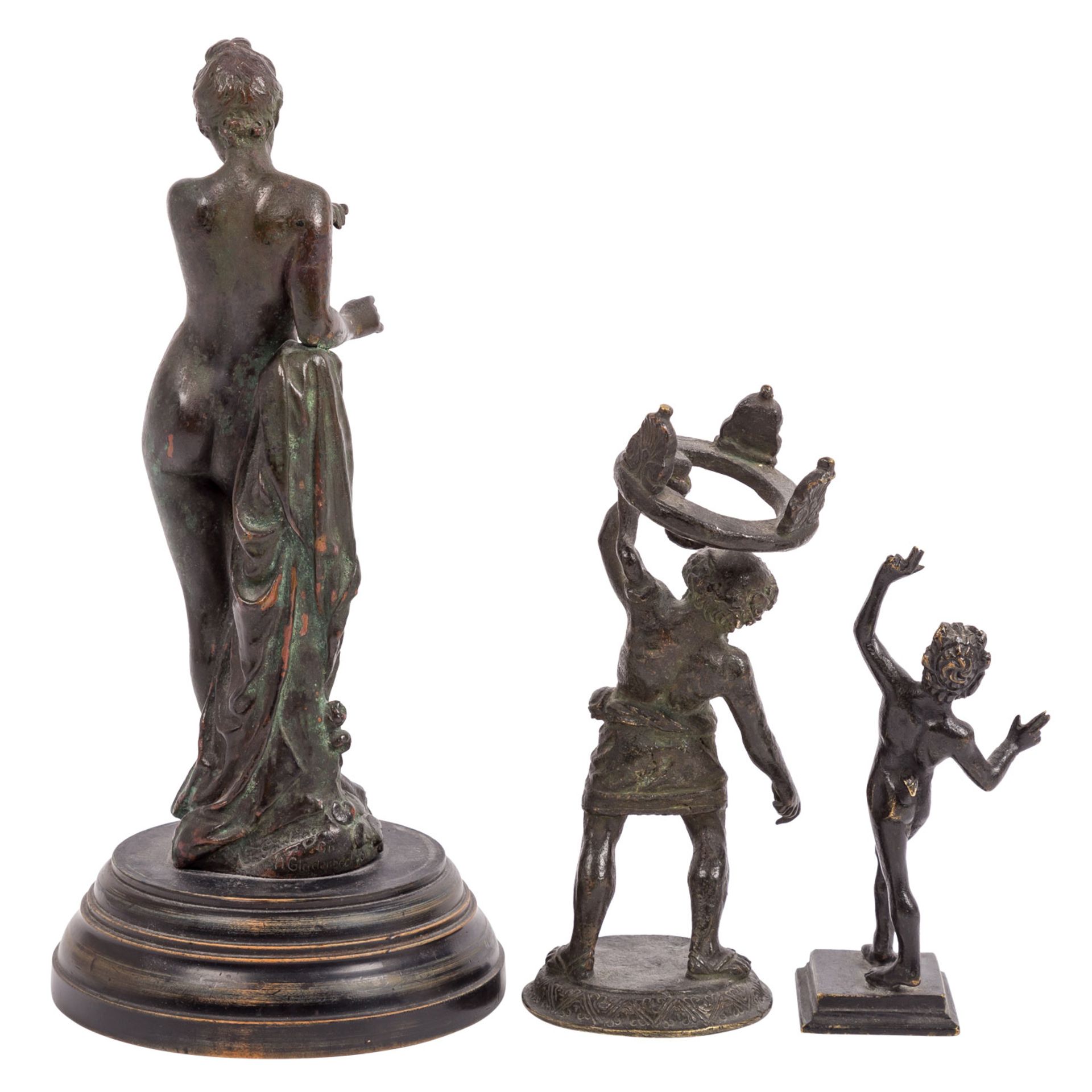 GÖRLING, FELIX u.a. 20. Jhd. Konvolut 3 Figuren: ein weiblicher Akt und zwei antike Bronzerepliken, - Bild 3 aus 5