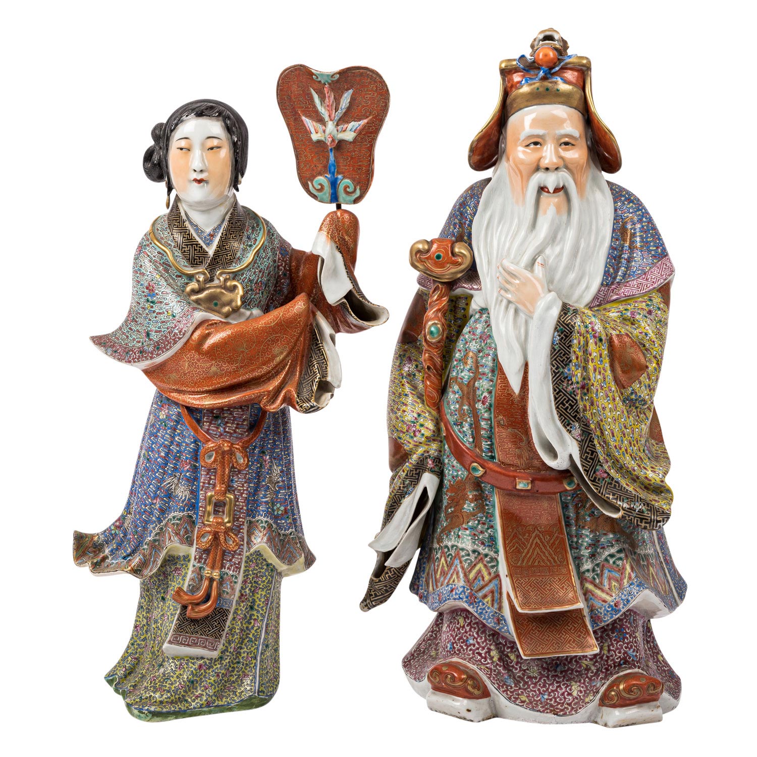 Paar Porzellanfiguren: der Erdgott Tudigong und seine Frau Tupido. CHINA.
