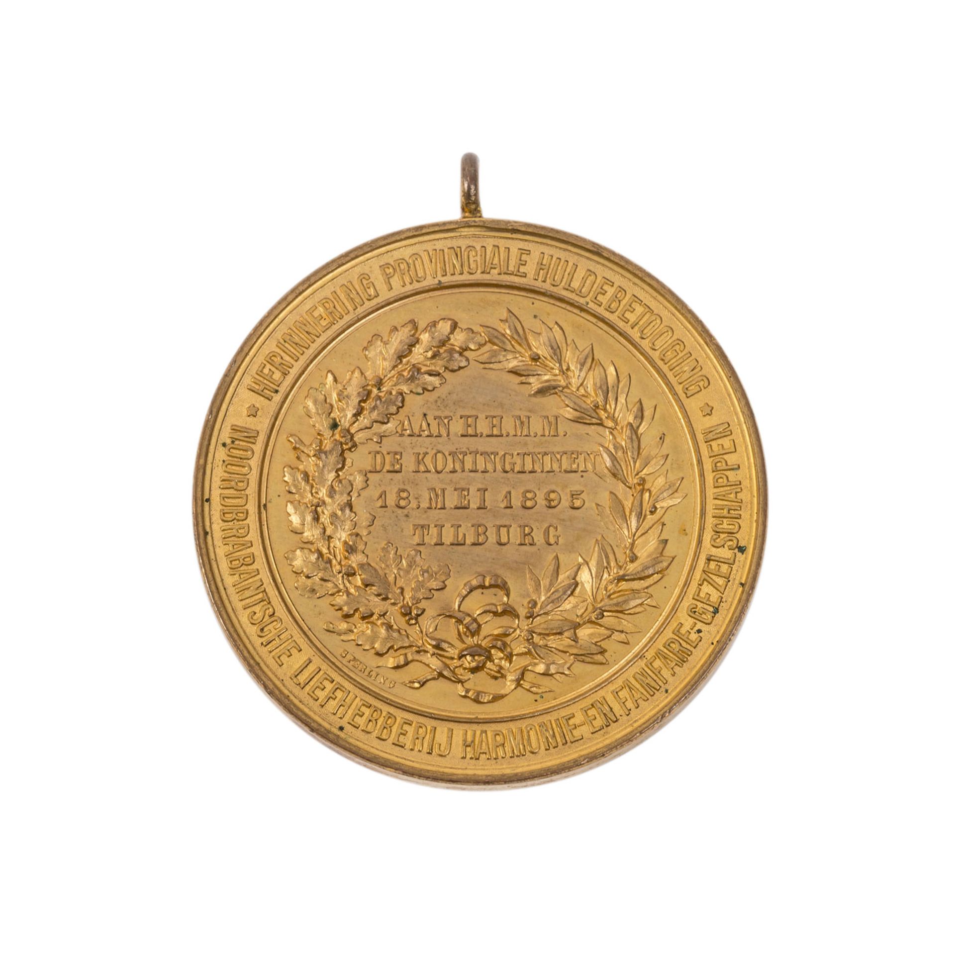 Niederlande - Vergoldete Bronzemedaille 1895 mit Öse, - Bild 2 aus 2