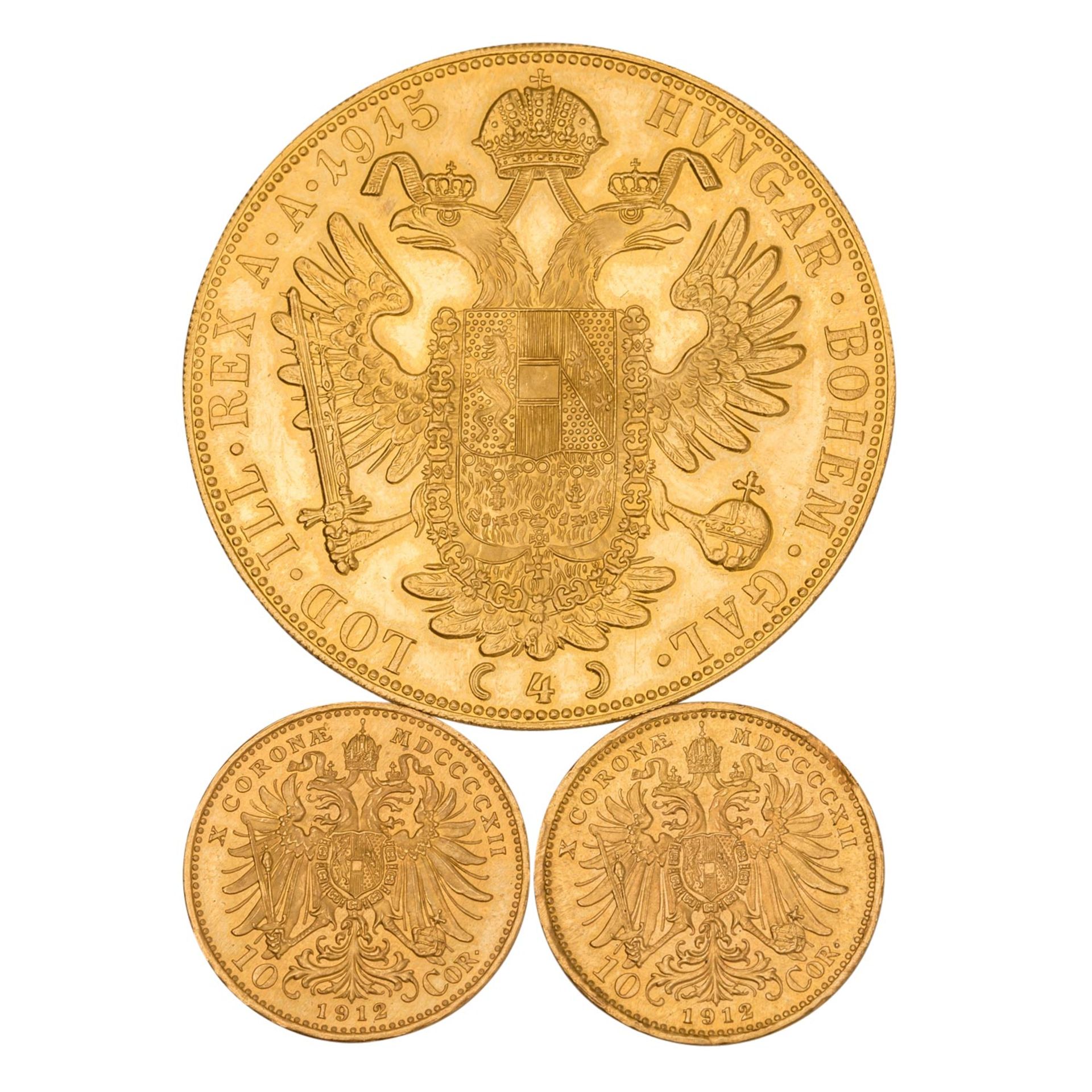 Österreich /GOLD - Lot 1 x 4 Dukaten 1915/NP und 2 x 10 Kronen 1912/NP - Bild 2 aus 2