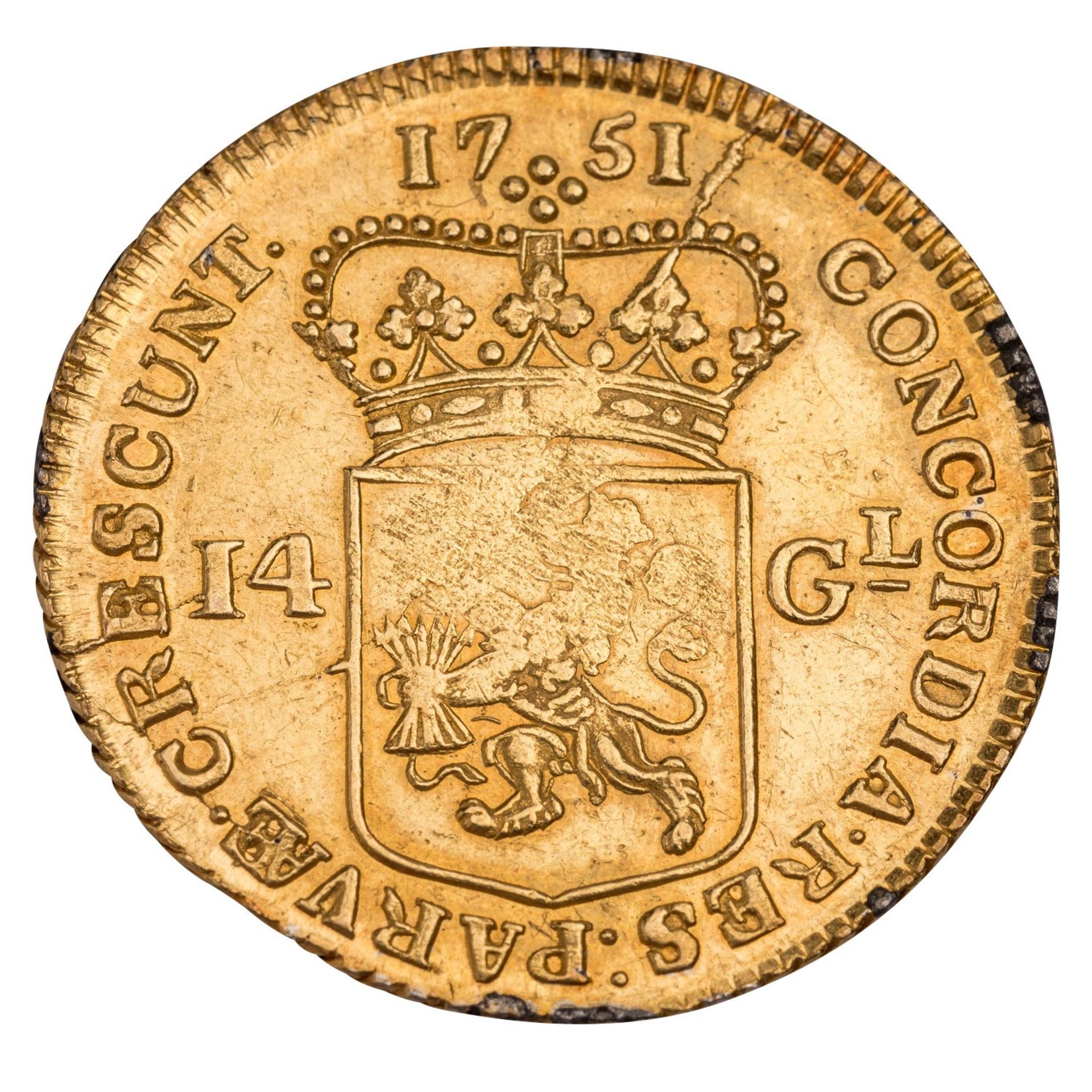 Niederlande/Gold - 14 Gulden 1751, ss-, - Image 2 of 2