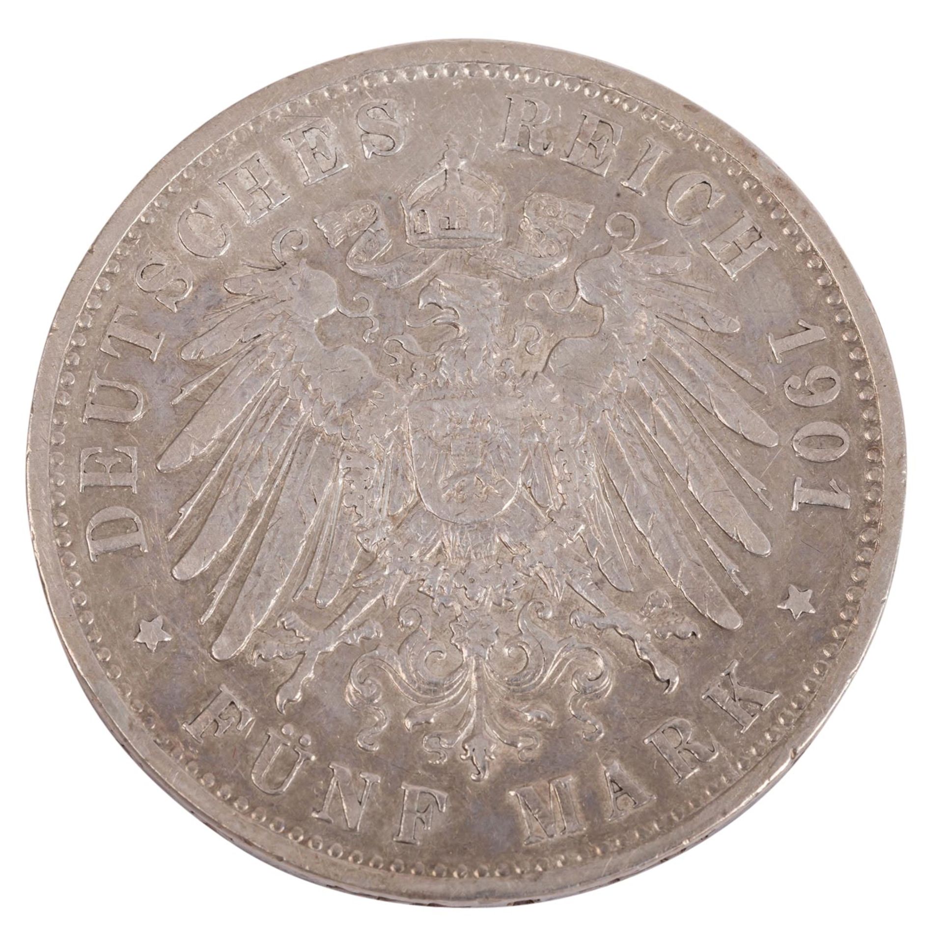 Dt. Kaiserreich /SILBER - Sachsen-Altenburg, Ernst 5 Mark 1901-A - Image 2 of 2