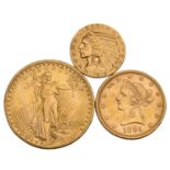 USA /GOLD - 3-tlg. Set: 20$ Walking Liberty 1908 / 10$ Coronet Head 1894 / 5$ Indian Head 1915