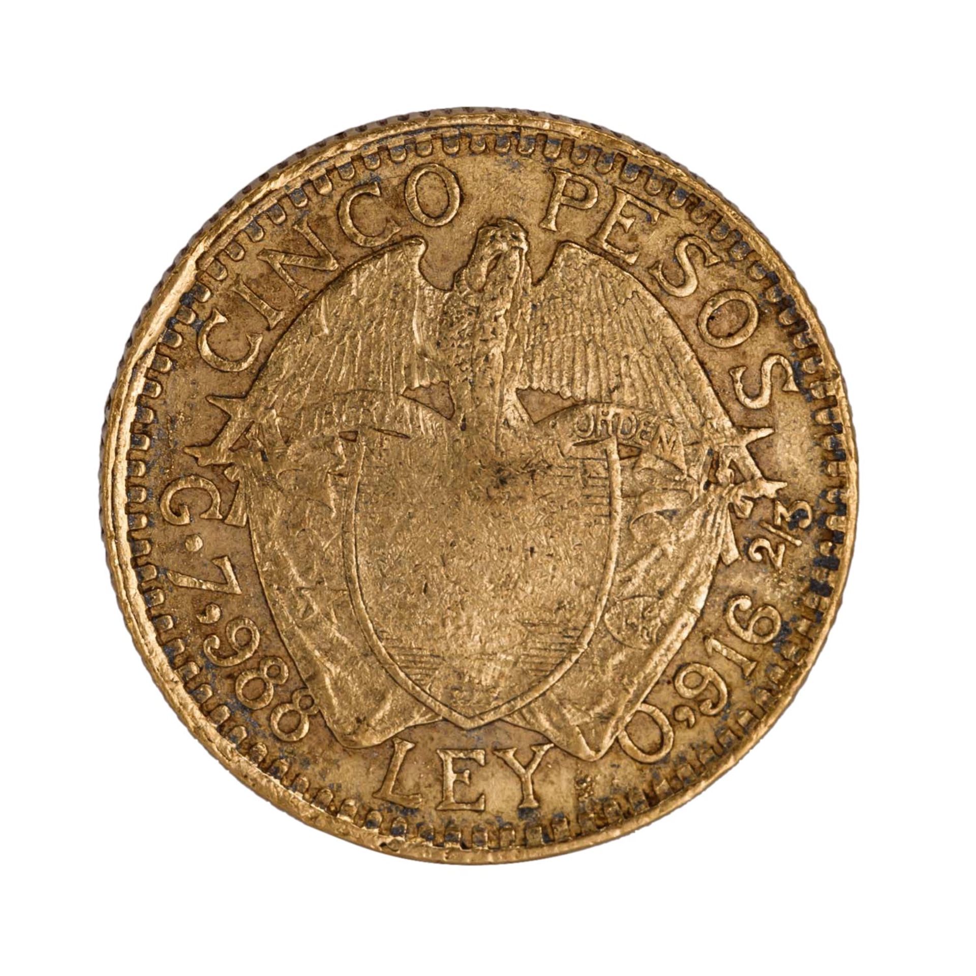 Kolumbien /GOLD - Republik 5 Pesos 1913 - Bild 2 aus 2