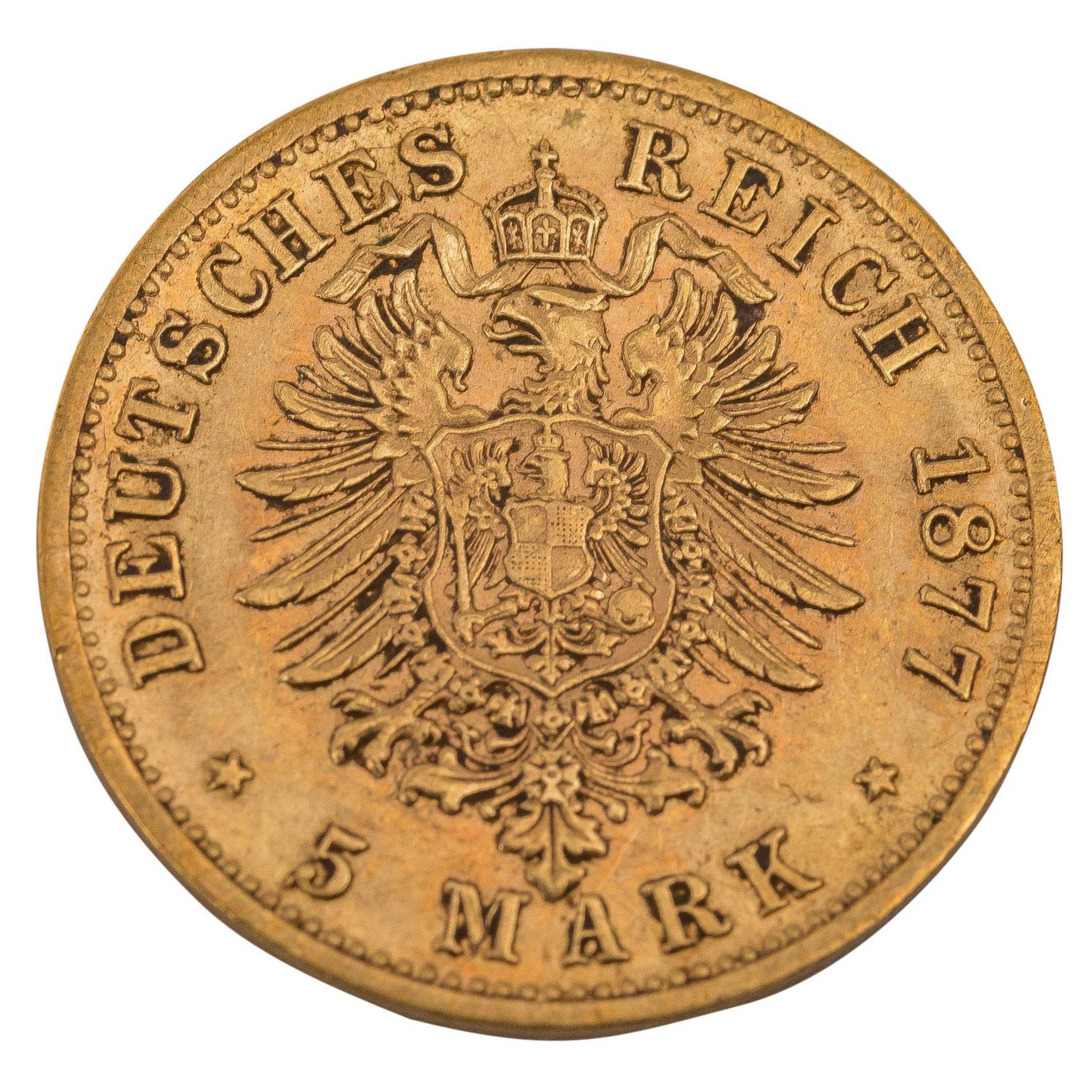 Württemberg/GOLD - 5 Mark 1877 F König Karl, - Image 2 of 2