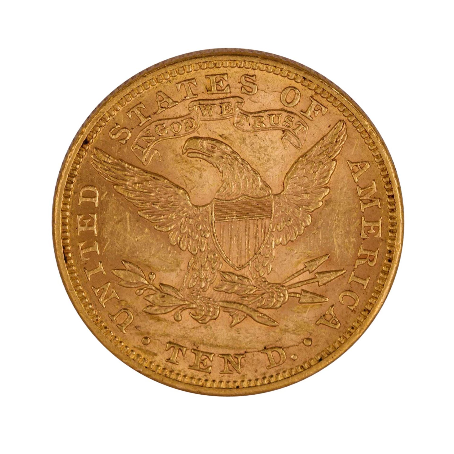 USA - 10 Dollars 1893/ohne Münzzeichen, Coronet Head, GOLD, - Bild 2 aus 2