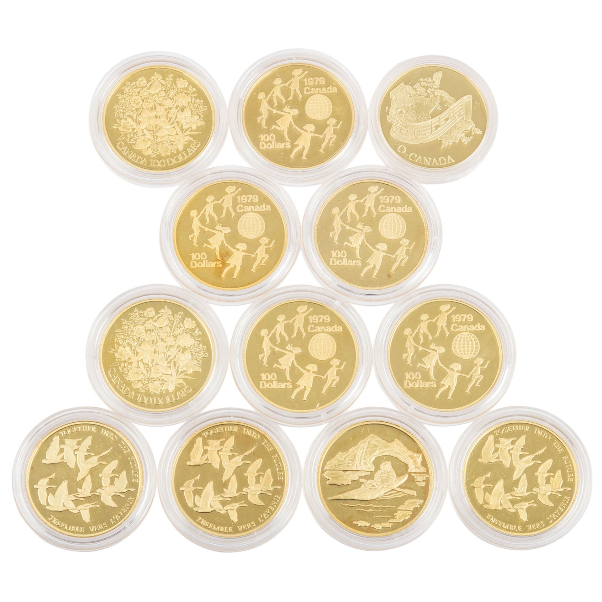 12 x Kanada/GOLD - 100 Dollars der Jahre 1977 (2x)/ 1978 (3x)/ 1979 (5x)/ 1980/ 1981, - Bild 2 aus 2