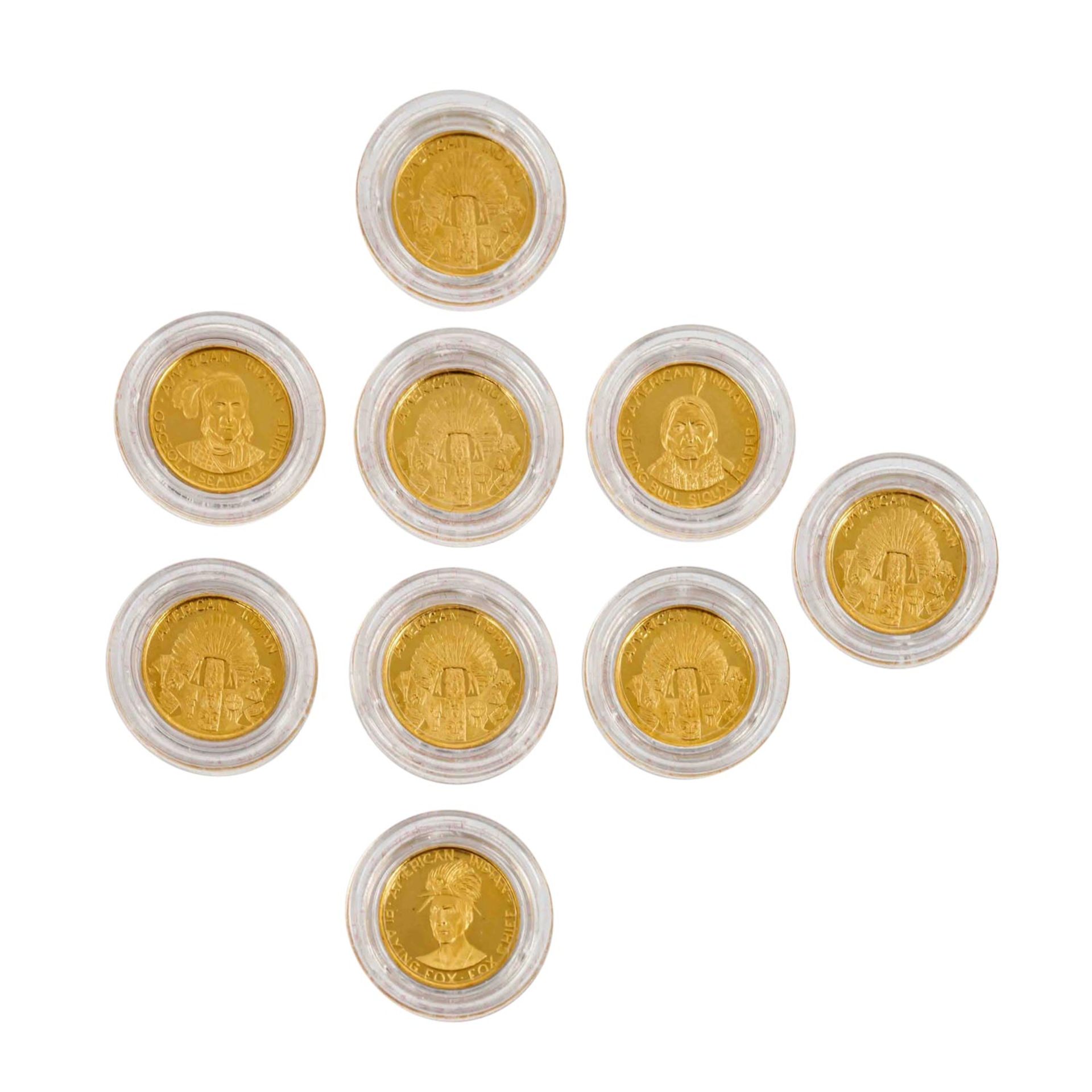 GOLD / Serie American Indian - 9 Medaillen à 1,5 Gramm rau, - Bild 2 aus 2