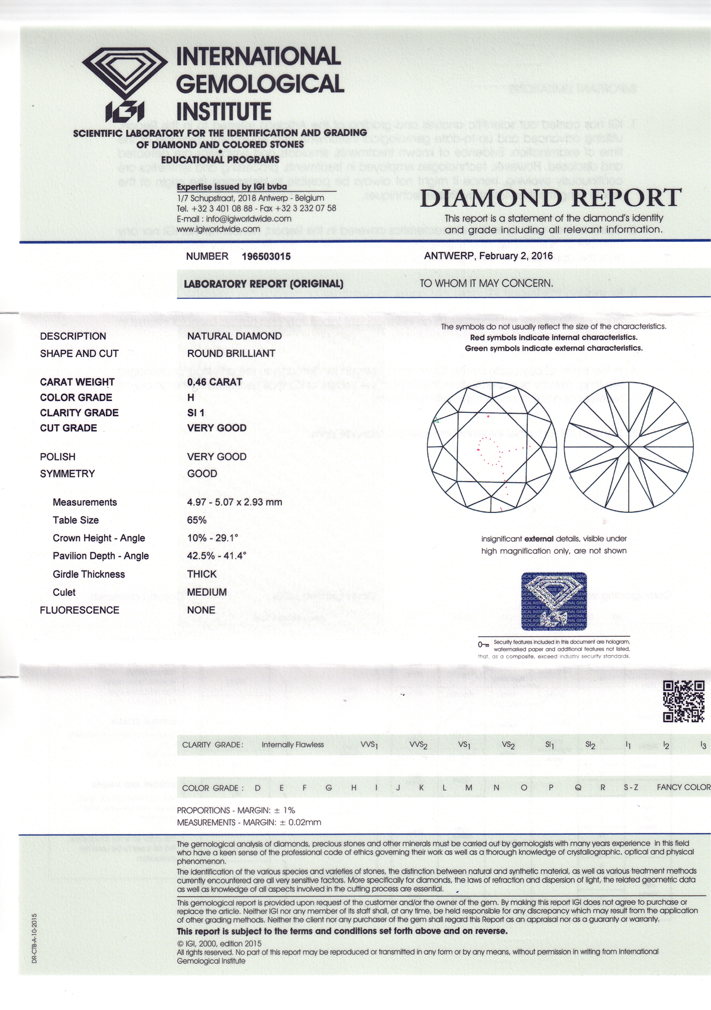 Loser Brillant von 0,46 ct, WEISS (H)/SI1, - Image 3 of 3