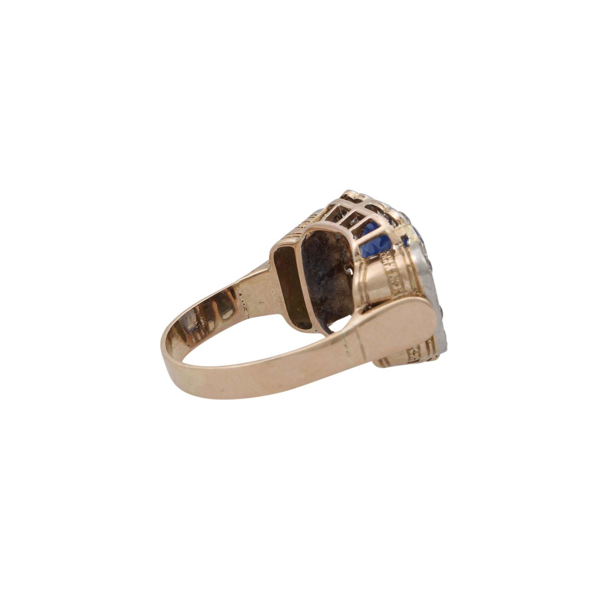 Ring mit Saphir und 26 Altschiffdiamanten zus. ca. 1,1 ct, - Bild 3 aus 5