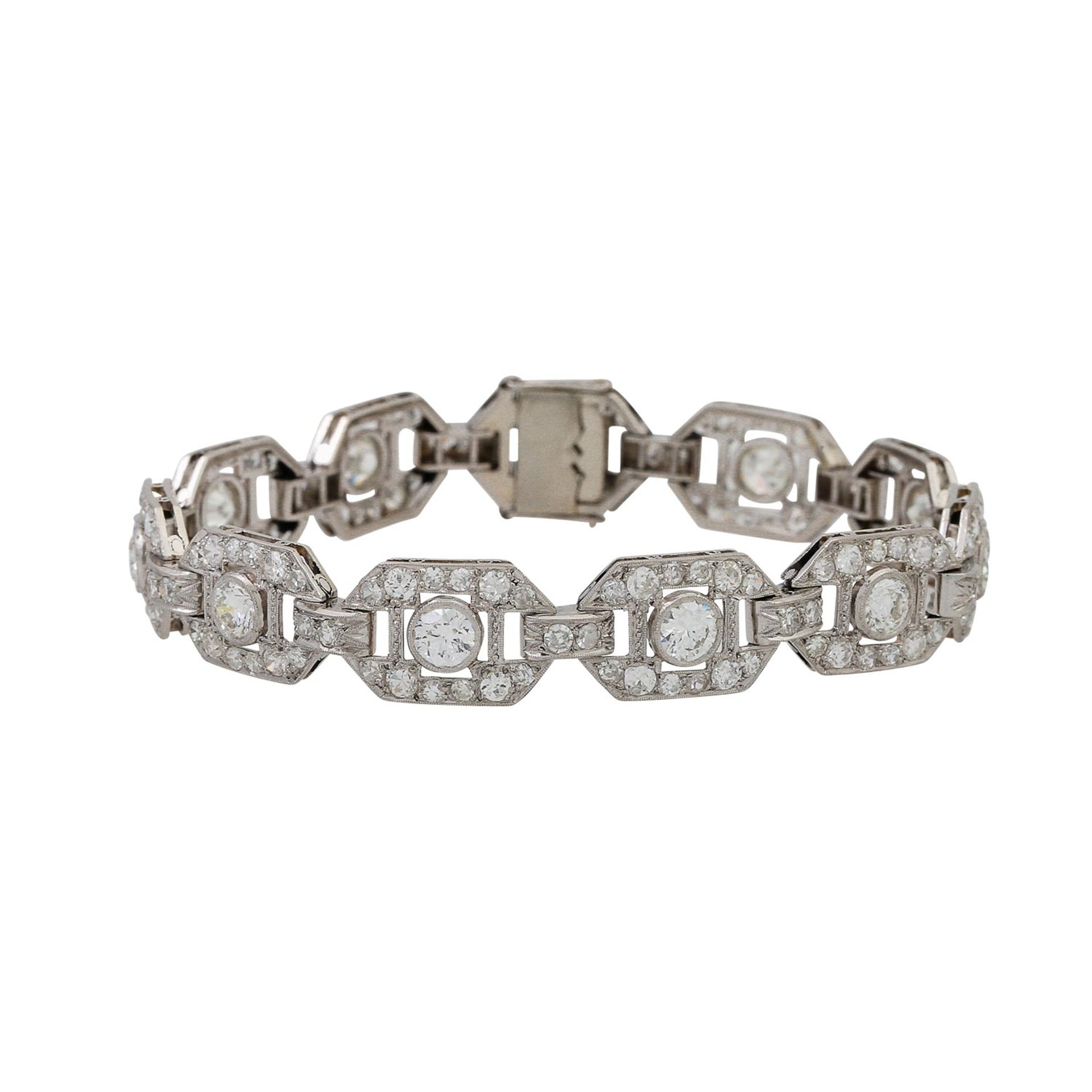 Art Déco feines Armband mit Diamanten von zus. ca. 7,2 ct,