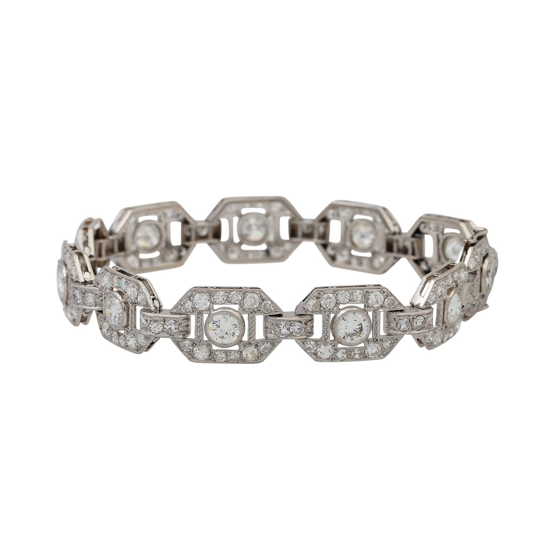 Art Déco feines Armband mit Diamanten von zus. ca. 7,2 ct, - Bild 2 aus 6