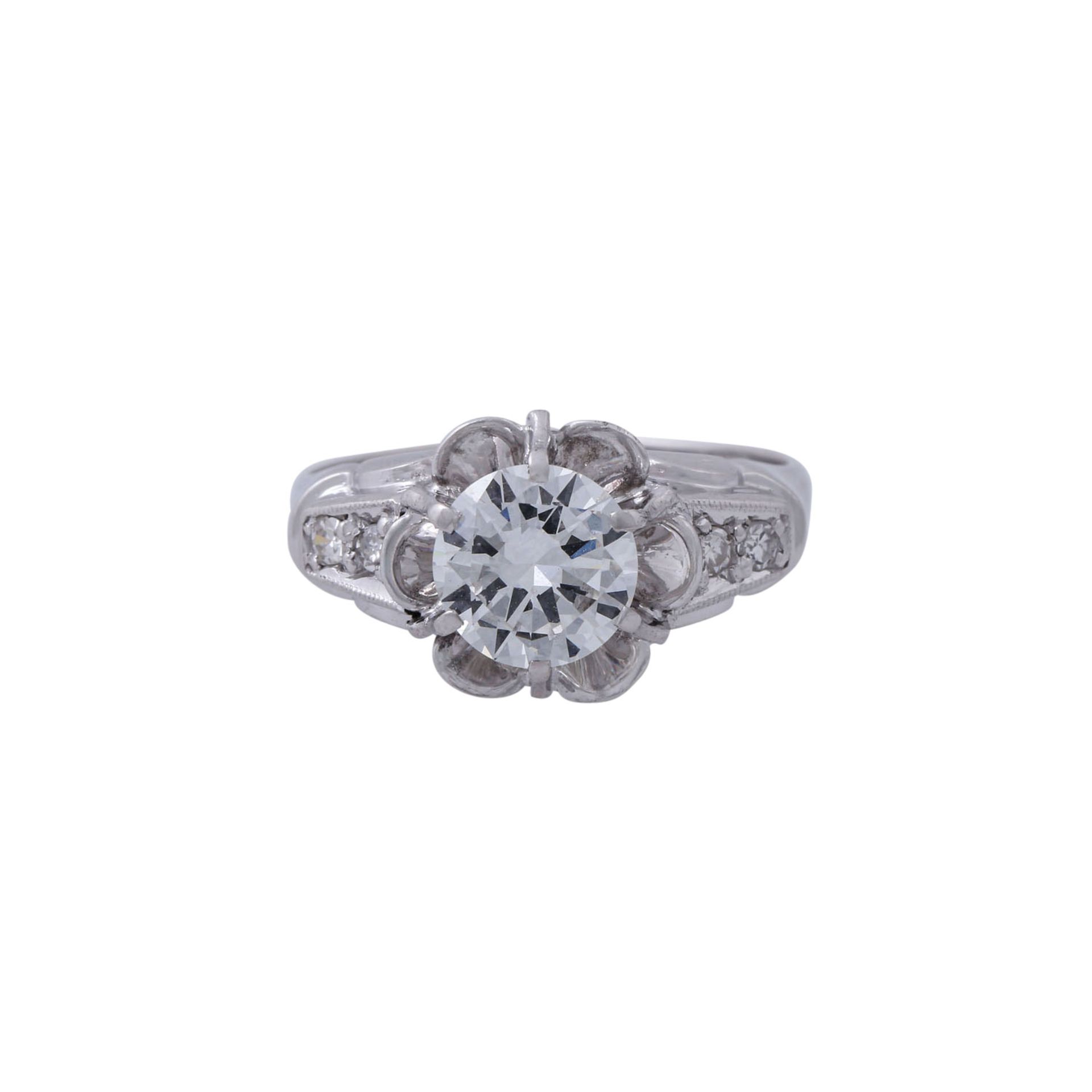 Schöner Diamant-Blütenring mit großem Brillant von 1,25 ct, - Bild 2 aus 7