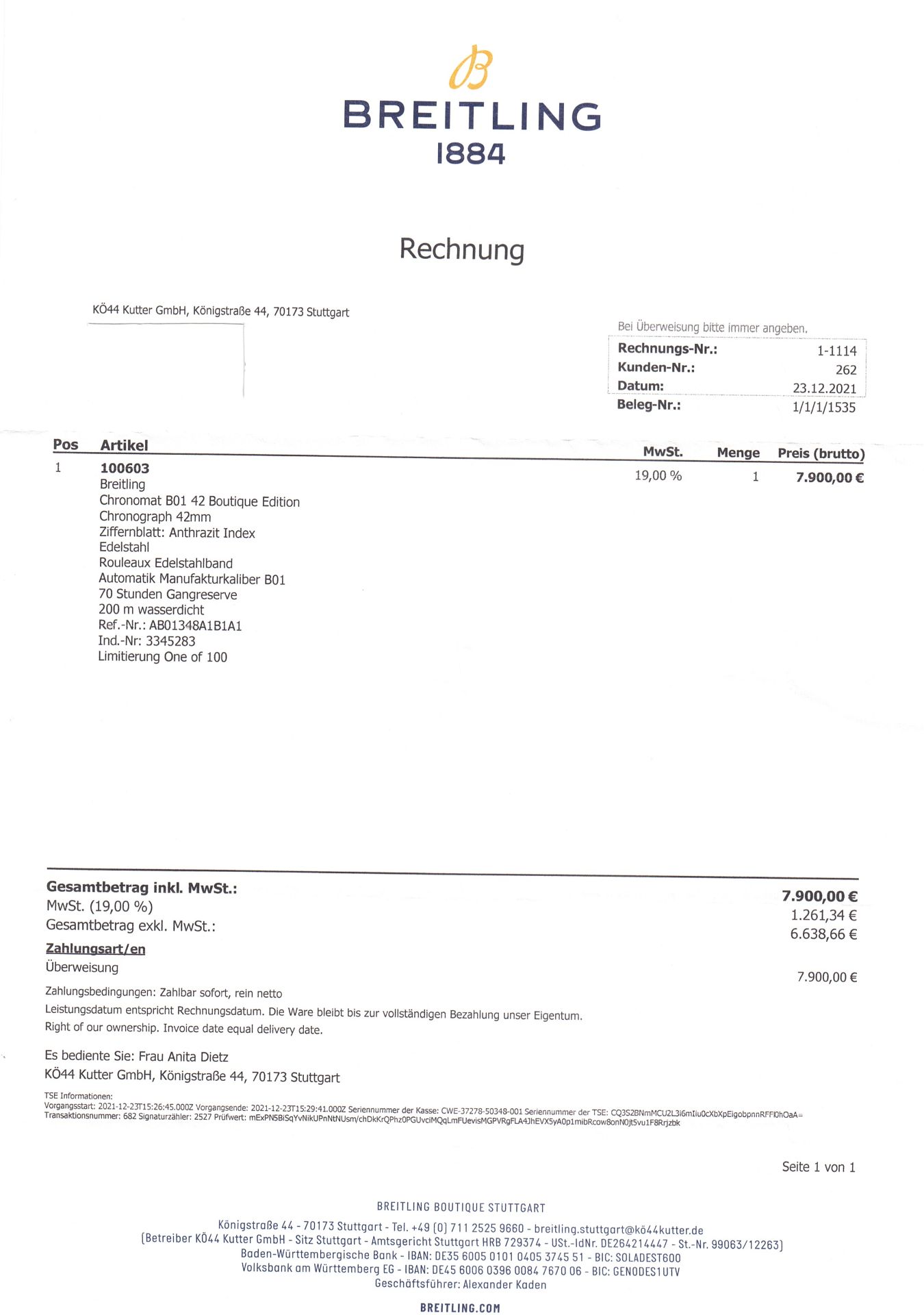 BREITLING Chronomat B01 "Boutique Edition", Ref. AB01348A1B1A1. Herrenuhr. Aktueller Neupreis: 7.900 - Bild 8 aus 8