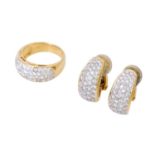 Schmuckset: Ring und Paar Ohrclips mit Brillanten,