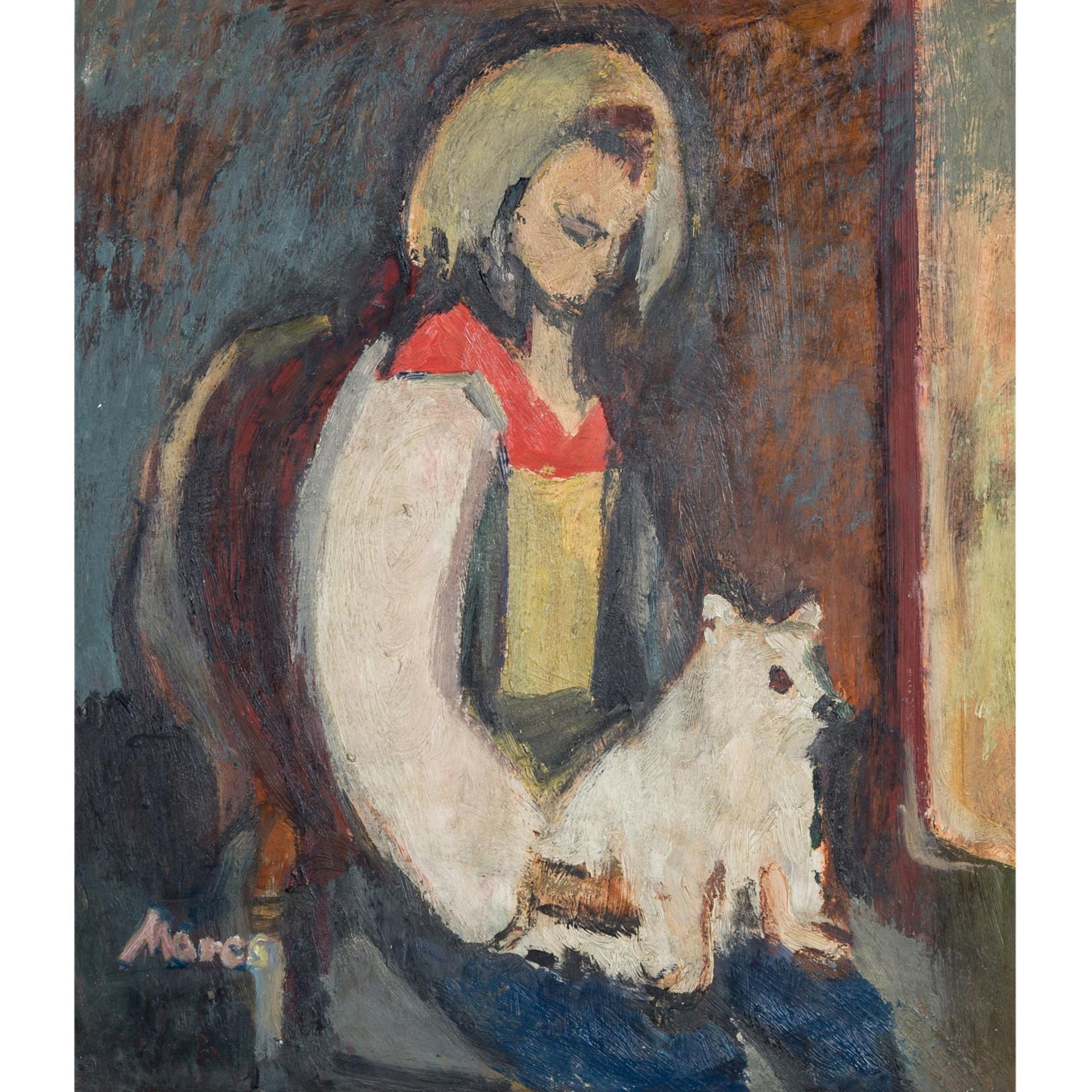 SCHULTZ, MARES (Hamburg 1920-2013 Stuttgart), "Mädchen mit Spitz",