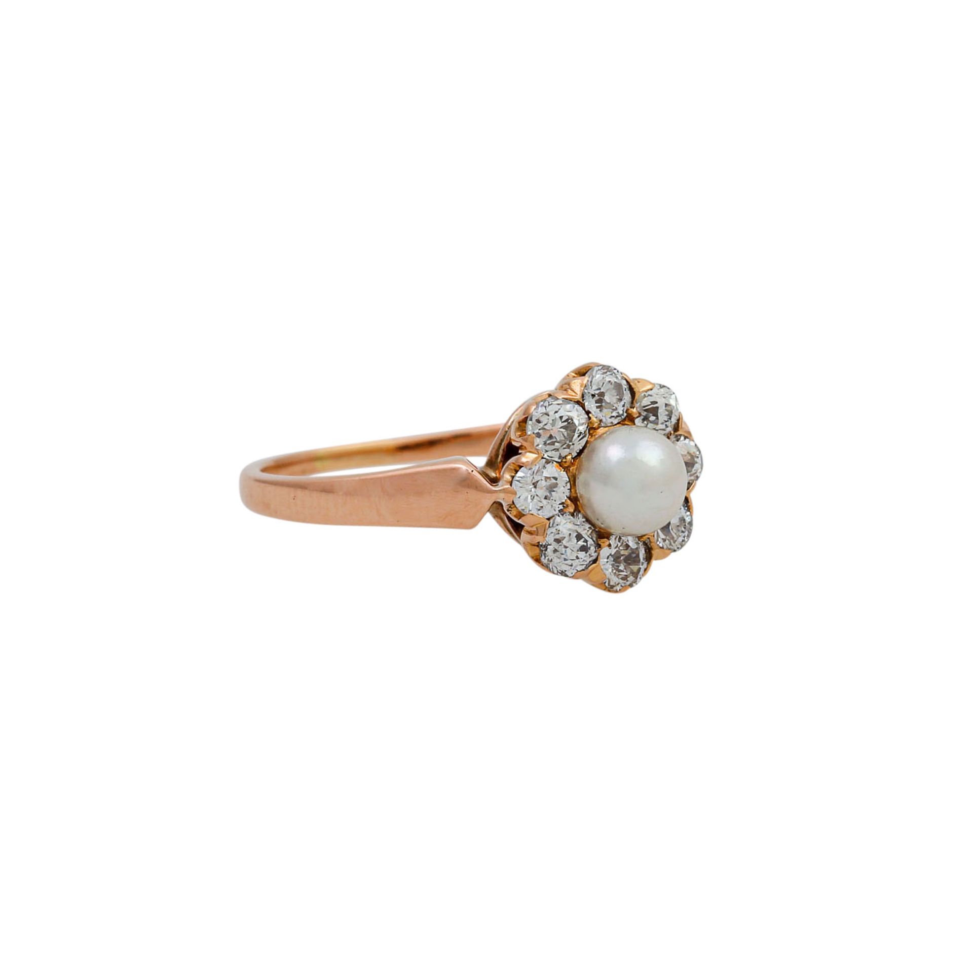 Ring mit Perle und Altschliffdiamanten zus. ca. 0,45 ct,