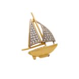 Brosche "Segelschiff" mit Brillanten von zus. ca. 0,8 ct,