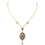 Collier mit polychromem Email, Brillanten von zus. ca. 0,7 ct,