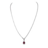 Collier mit Rubintropfen ca. 0,7 ct und Brillanten von zus. ca. 0,28 ct,