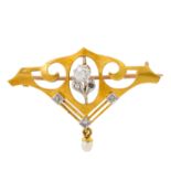 Jugendstil Brosche mit Altschliffdiamant ca. 0,15 ct,