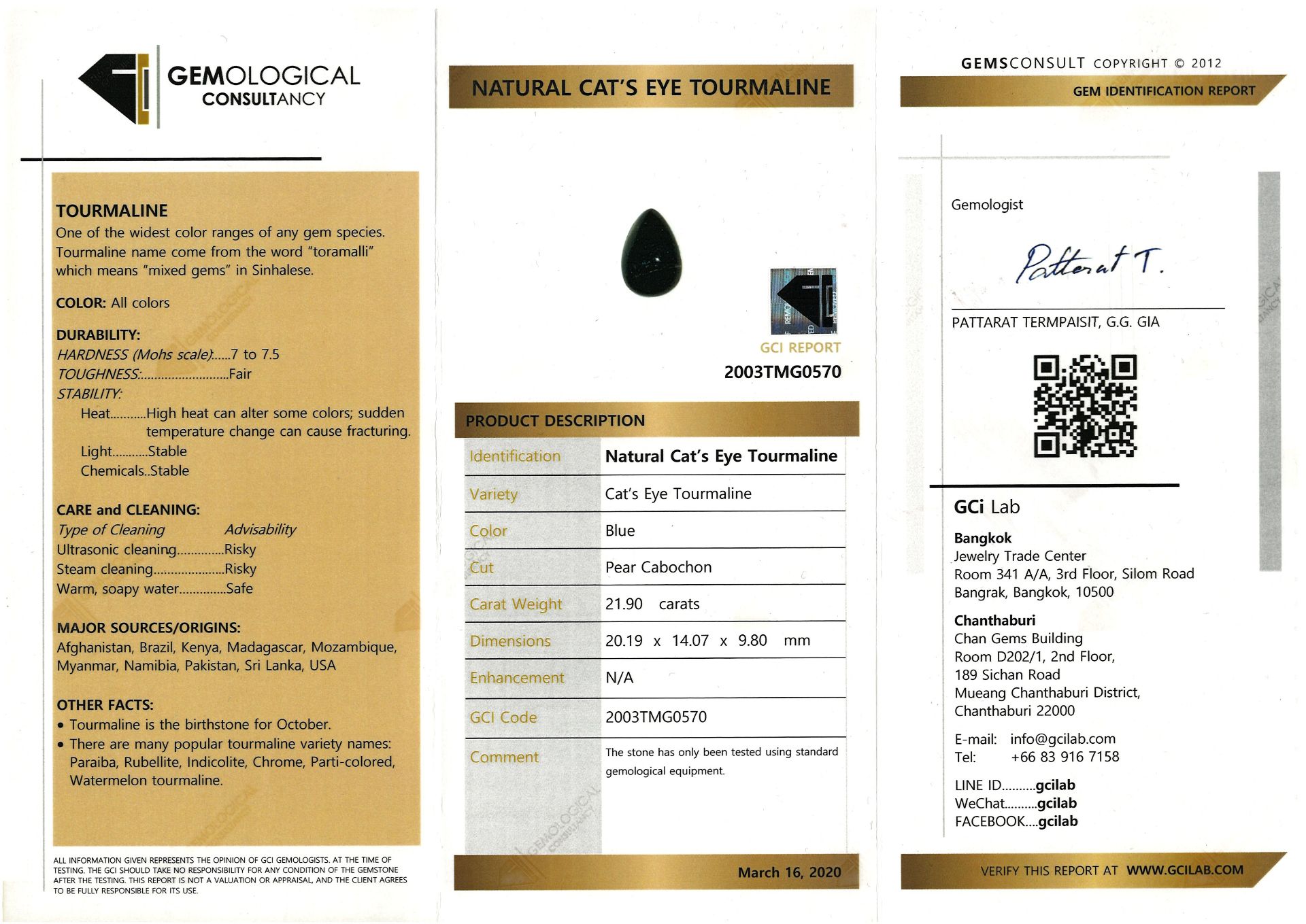 Loser Katzenauge Turmalin von 21,90 ct - Bild 5 aus 5