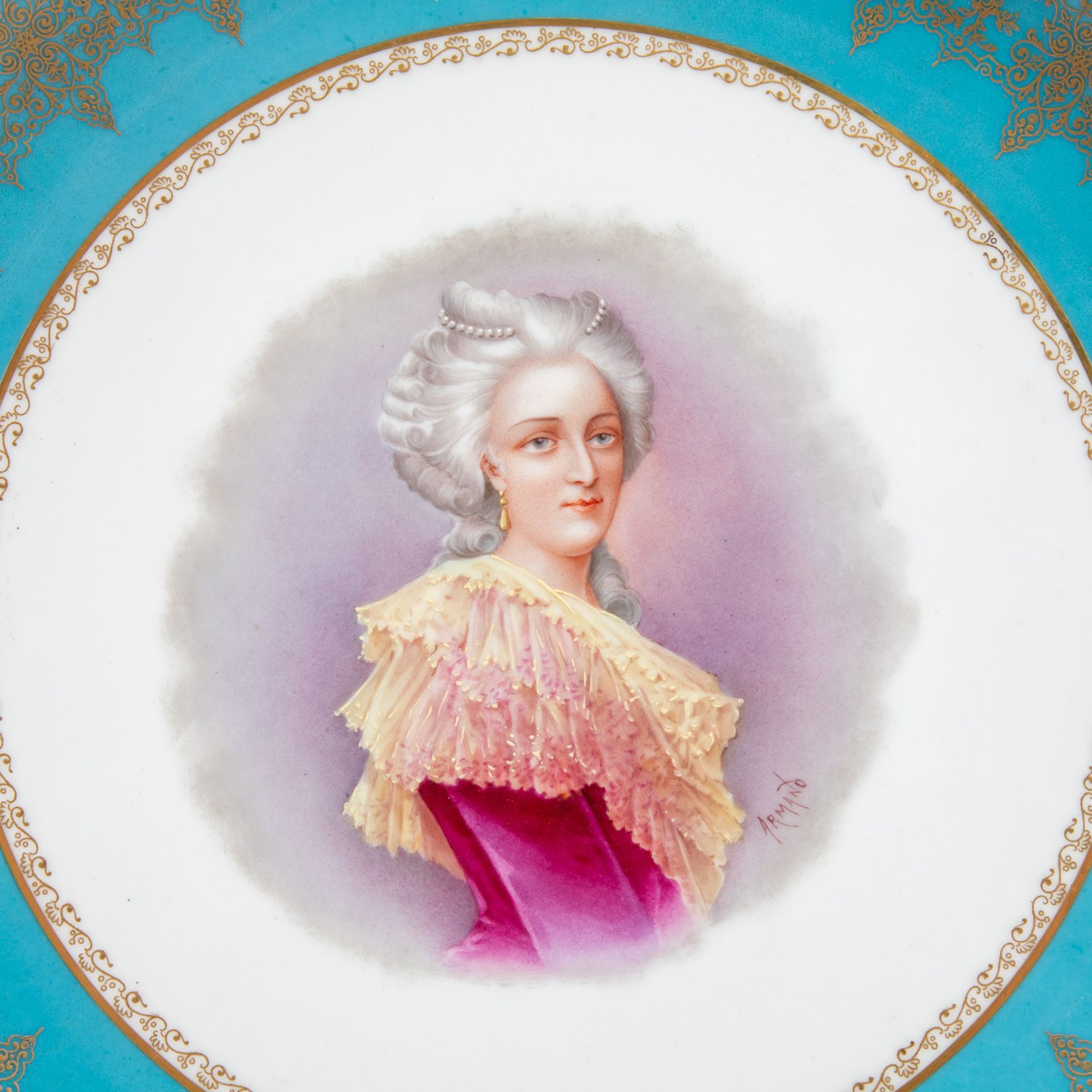 LIMOGES, zwei Wandteller "Louis XVI und Marie Antoinette", um 1860 - Bild 3 aus 4