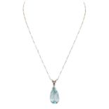 Art Déco feines Collier mit Aquamarin von 19 ct und Diamanten,